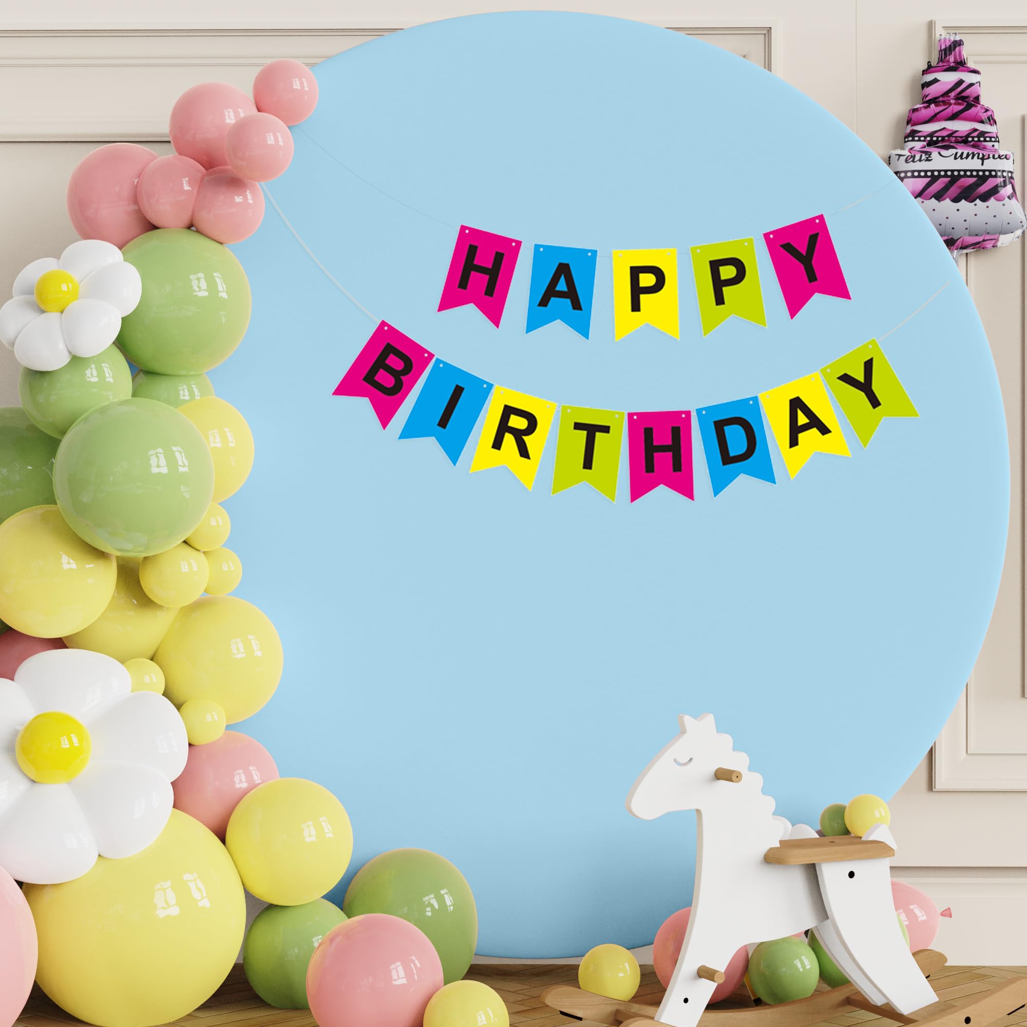 Putros 7.2Ft Round Backdrop Cover Dusty Blue Circle Arch Cover With Buckles Polyester Fitted Round Balloon Arch Cover For Weddin