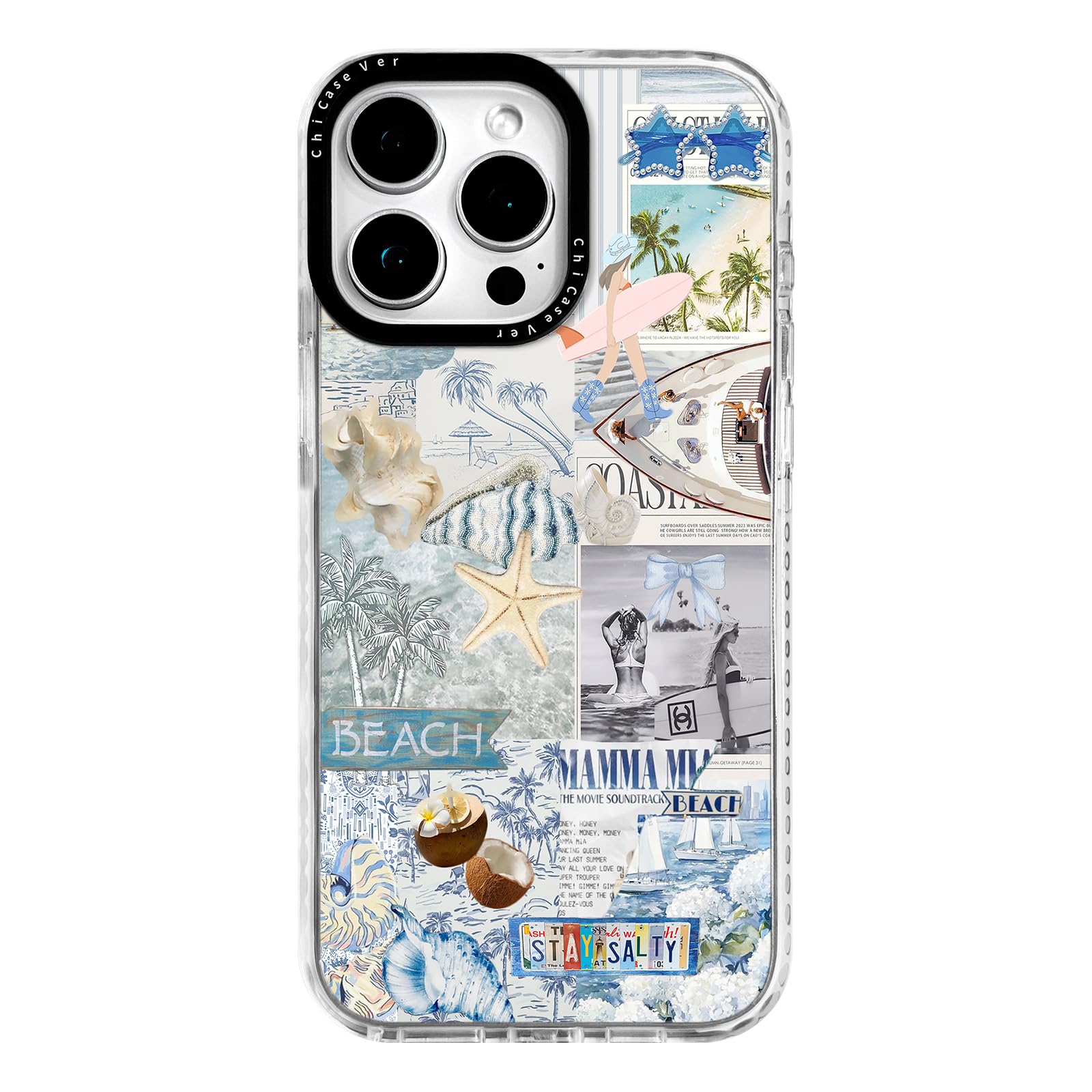 ChiCaseVer for iPhone 15 Case, Tropical Beach Collage Pattern, Fun Soft Slim TPU Compatible with MagSafe, Military-Grade Drop Pr