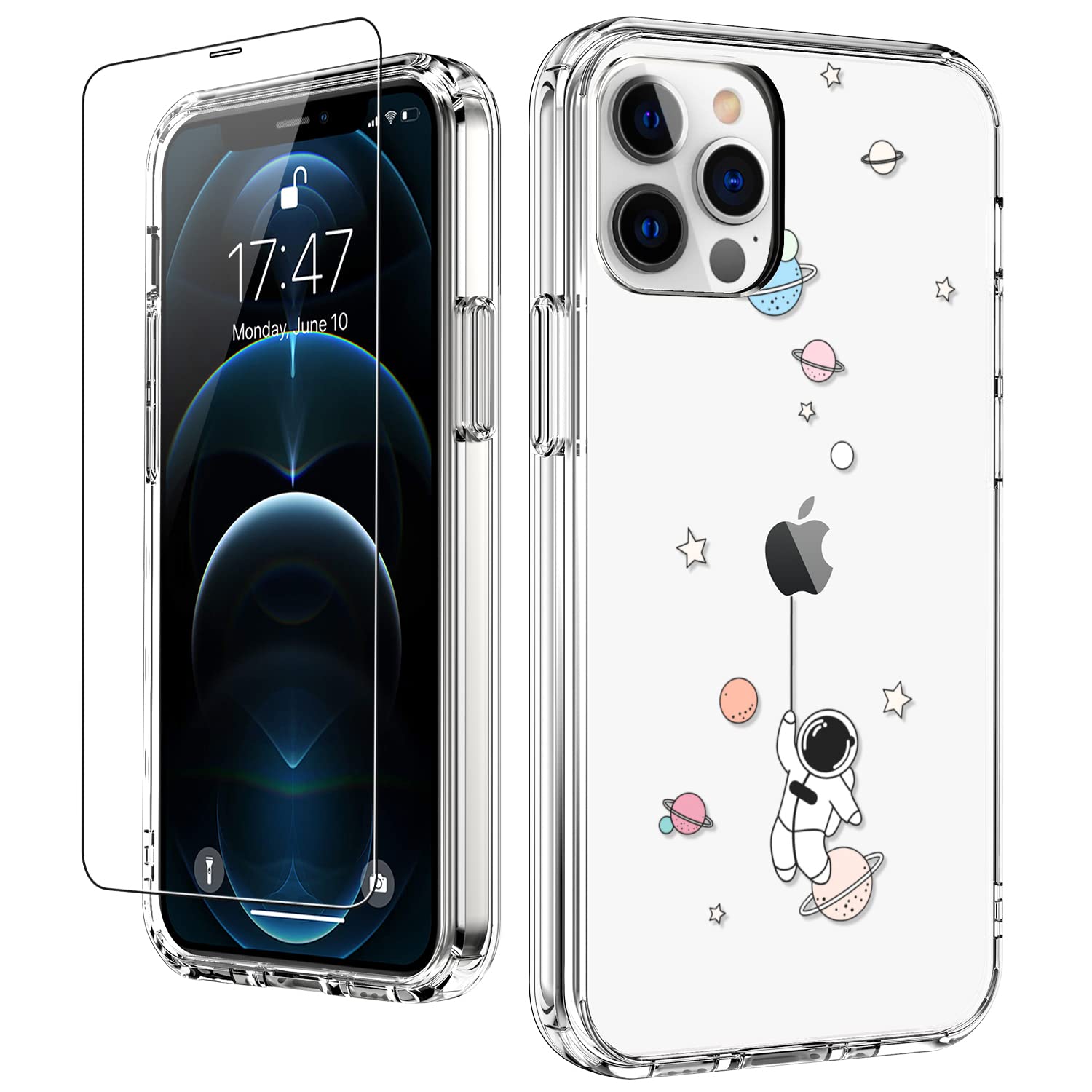 LUHOURI Designed for iPhone 12 Pro Max Case with Screen Protector - Slim Fit, Sturdy Clear Acrylic Cover for Women and Girls - P