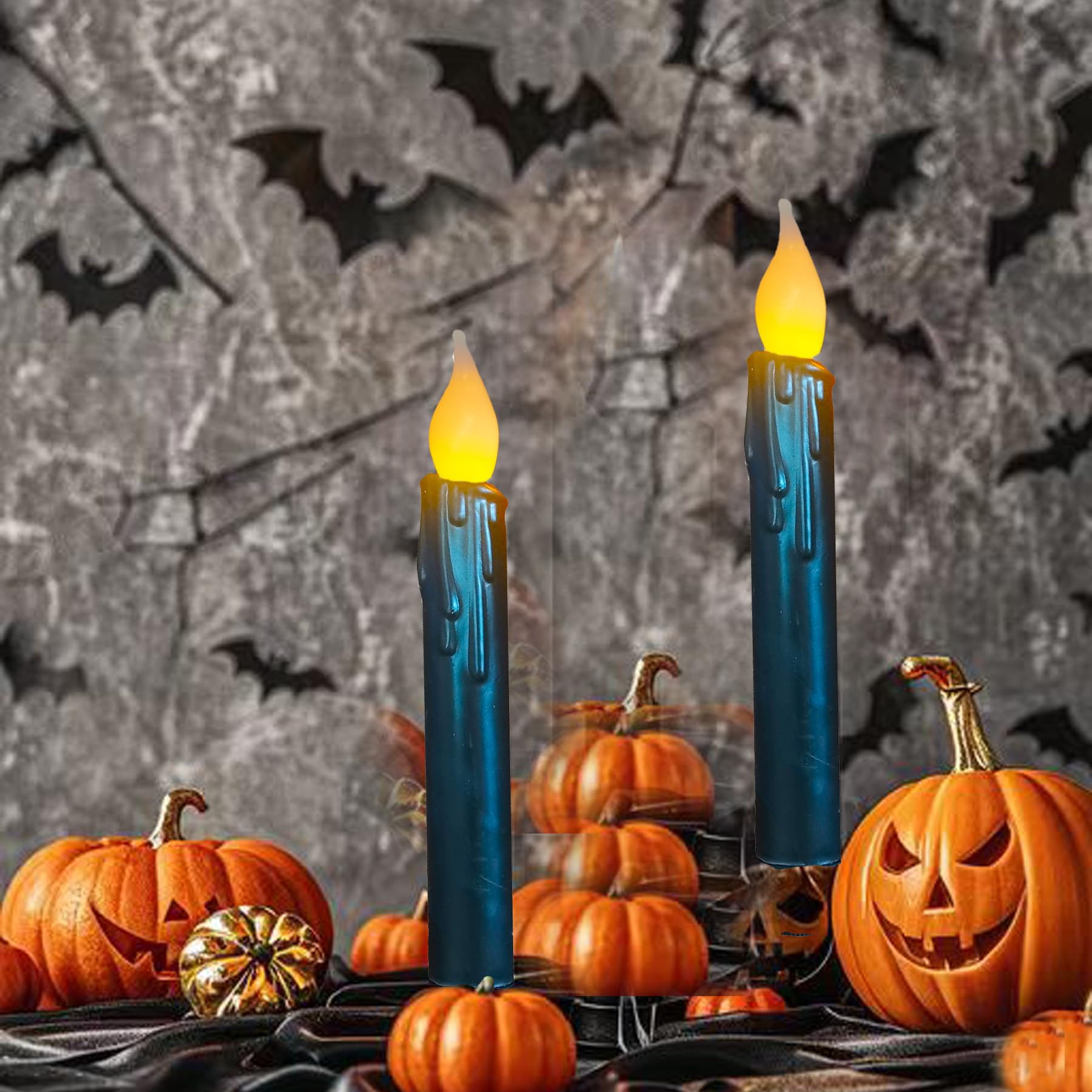 Lincountry.Primitive Wax Black Flameless Taper Candles Flickering Battery Operated Taper Candles With Timer,6.75 Inch 3D Wick 2