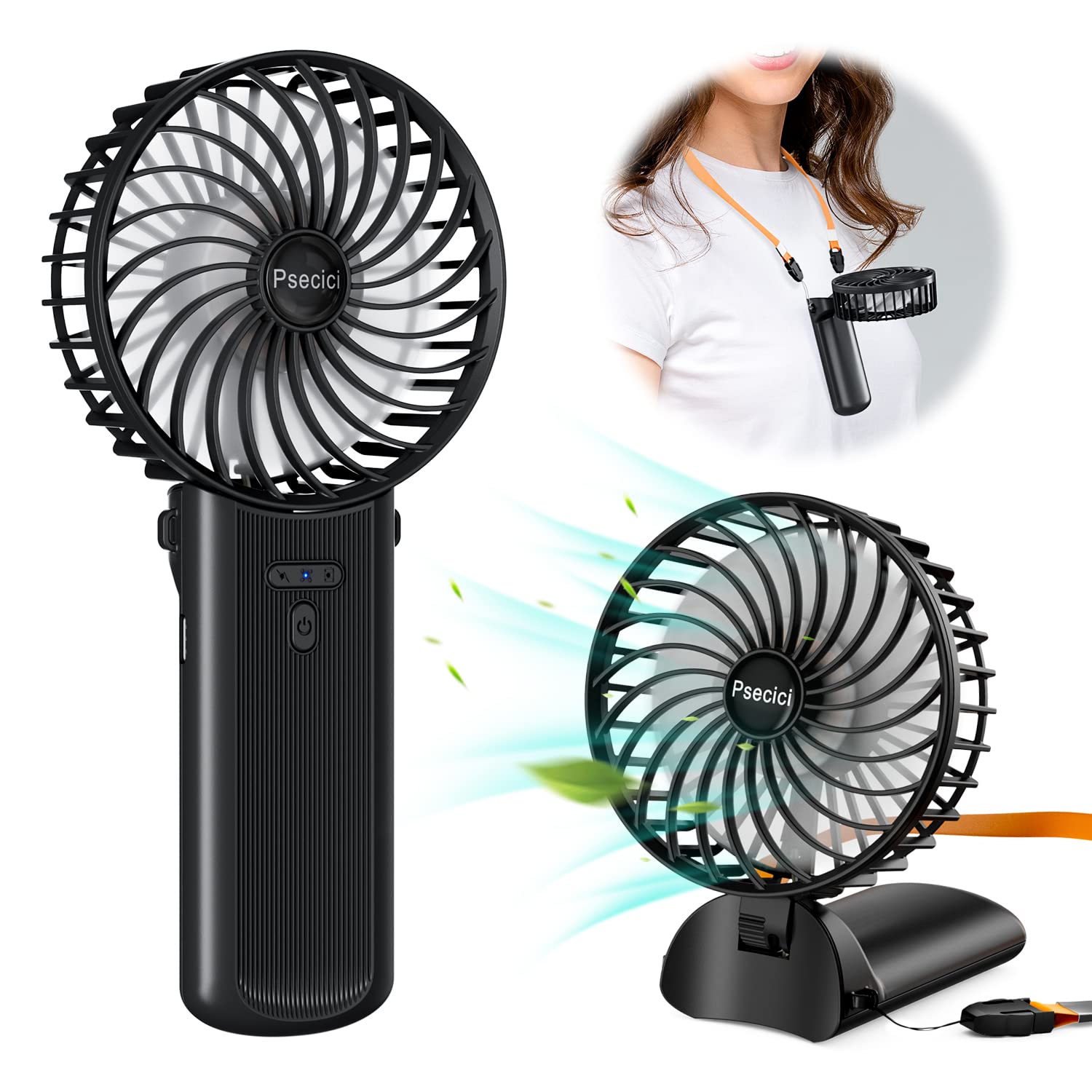 Psecici Handheld Fan, Mini Portable Fan With Lanyard,4 Speeds Level Personal Fan, 180 Degree Foldable Desk Fan For Travel Outdoo