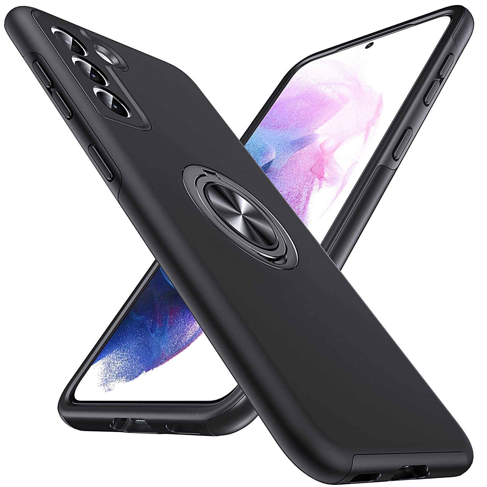 Anqrp Hidden Series Galaxy S21 Case 5G, [Heat Dissipation] [No Fall Off Kickstand] 360 Metal Ring, Military Grade Shockproof Pro