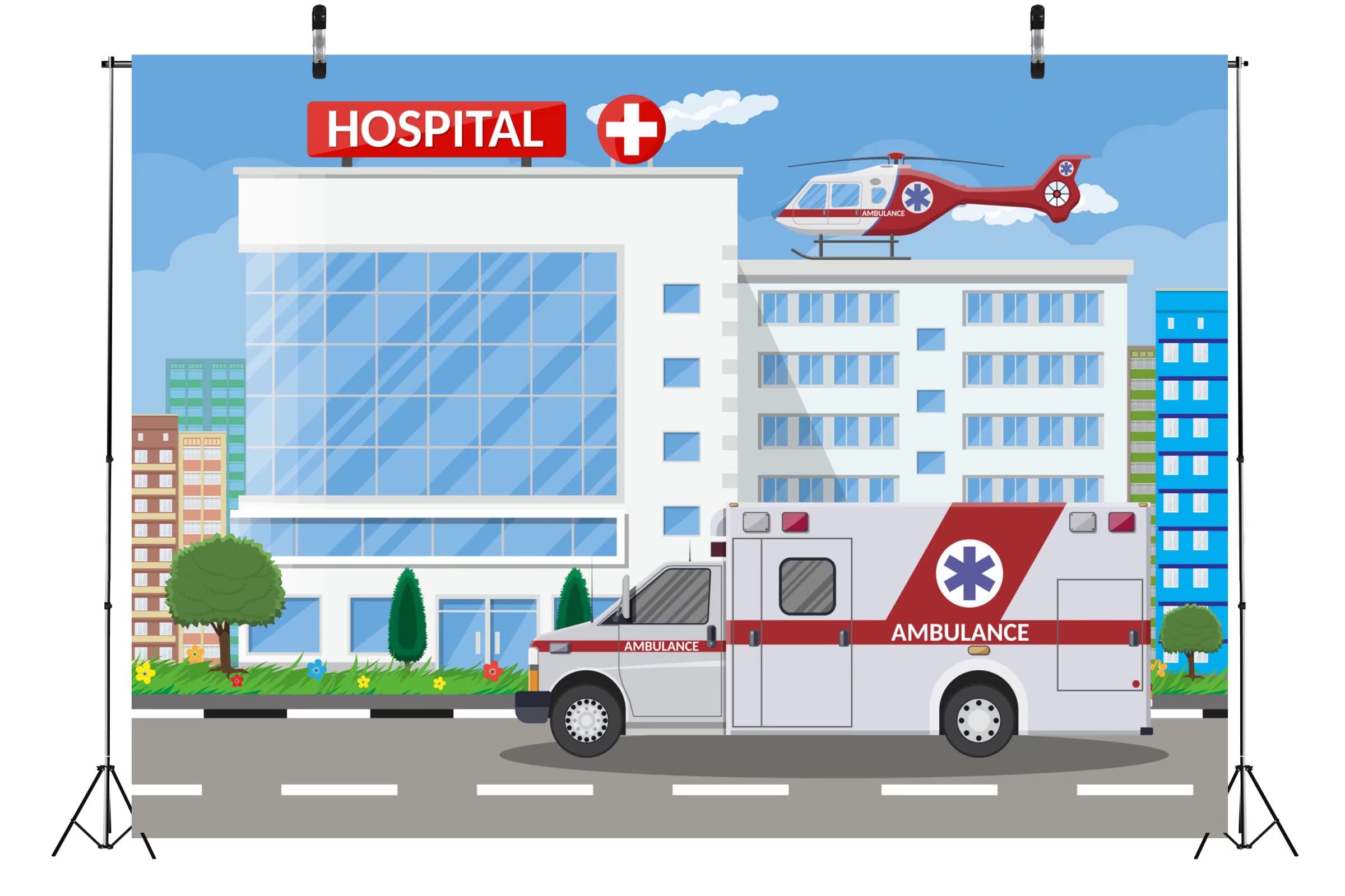 Loccor Fabric 7X5Ft Hospital Backdrop For Nurse Graduation Ambulance Medical Photography Background Paramedic Retirement Party D