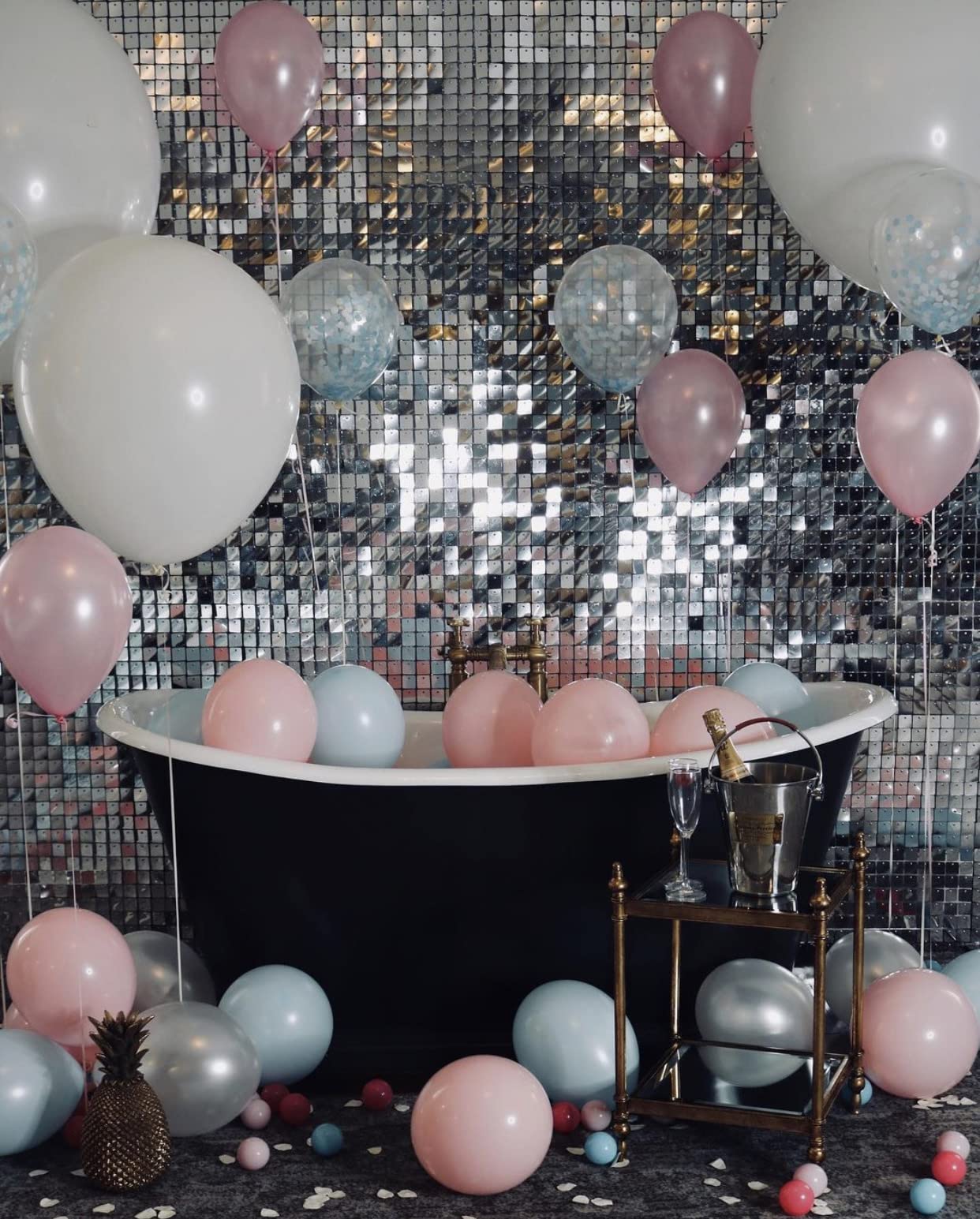 Kate Square Sliver Sequin Wall Panel Backdrop Sliver Glitter Panels Wedding Decoration(Pack Of 12)