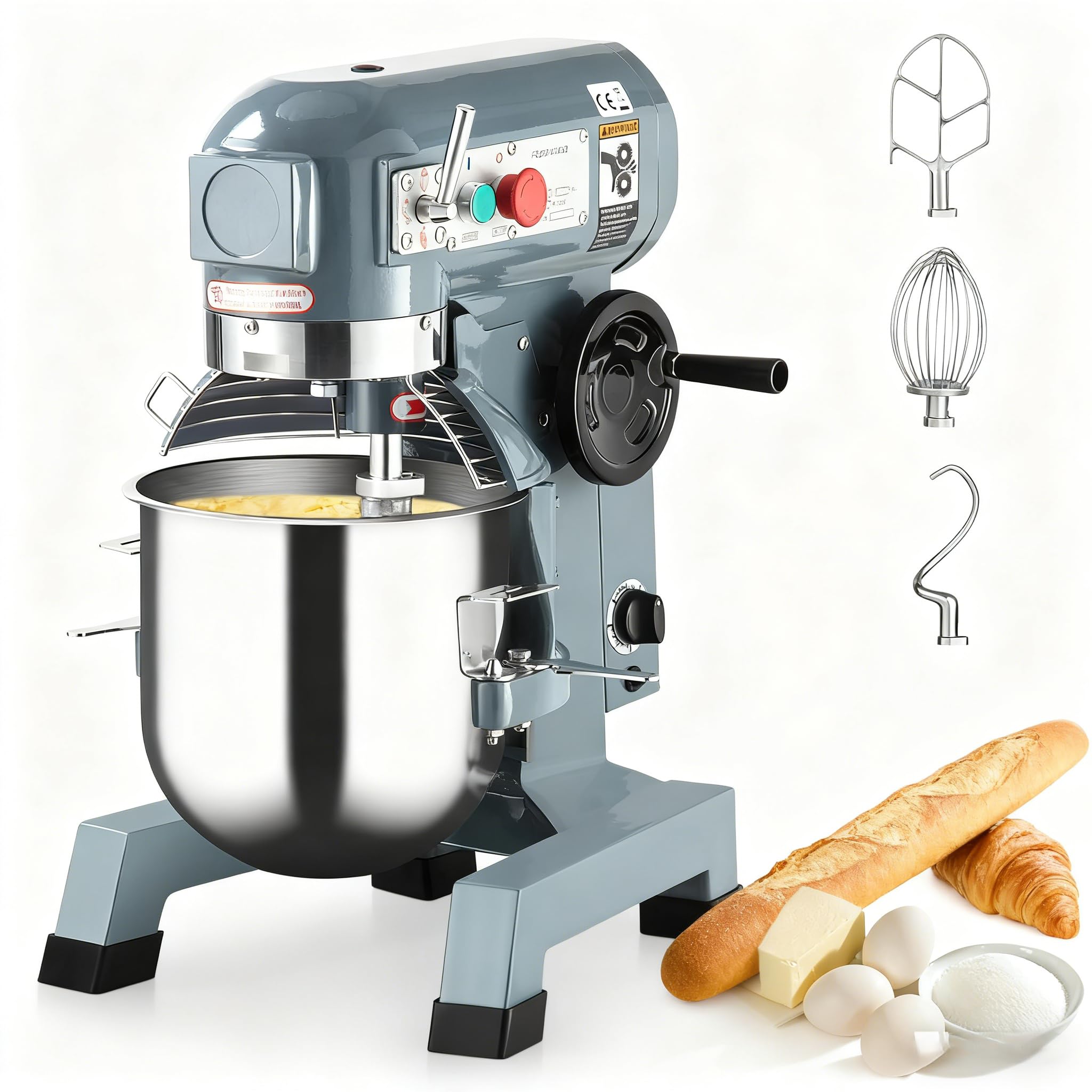 Commercial Food Mixer 15QT, Commercial Mixer with 3 Adjustable Speeds, Dough Mixer Timing Function, Commercial Stand Mixer with