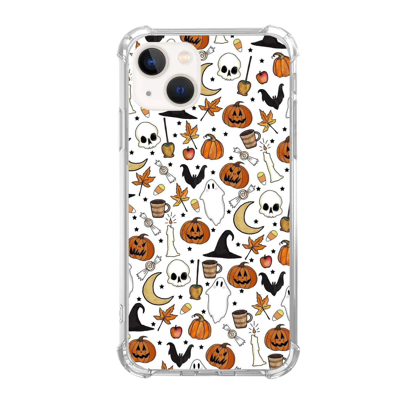 Ricin Relun Autumn Fall Leaves Moon Pumpkin Pattern Case For Iphone 13, Retro Halloween Funny Pumpkin Case For Girls Women Men, 