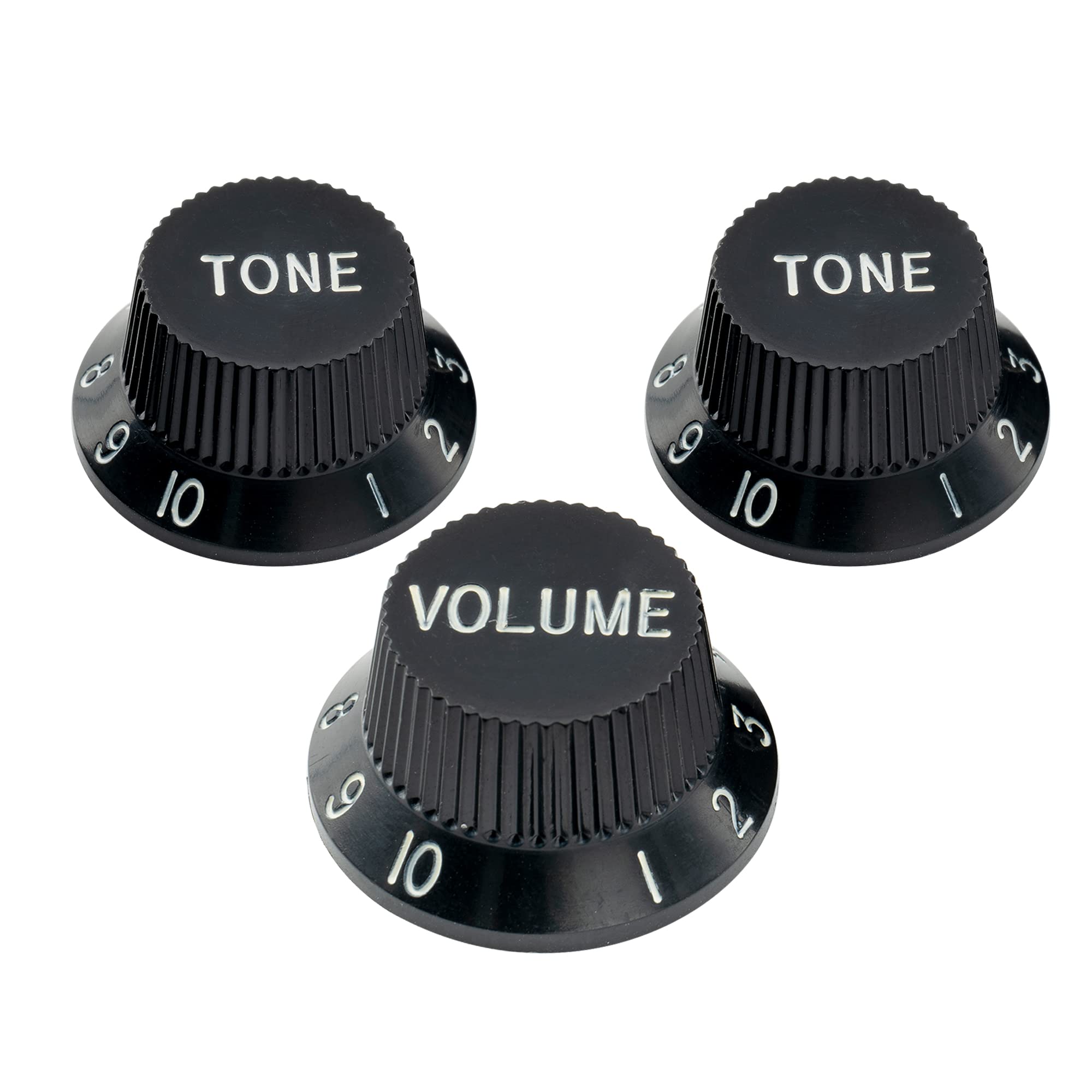Musiclily Pro Metric Size 18 Spline 1 Volume 2 Tone Strat Style Knobs Set For Asia Import Guitar Bass Split Shaft Pots, Black