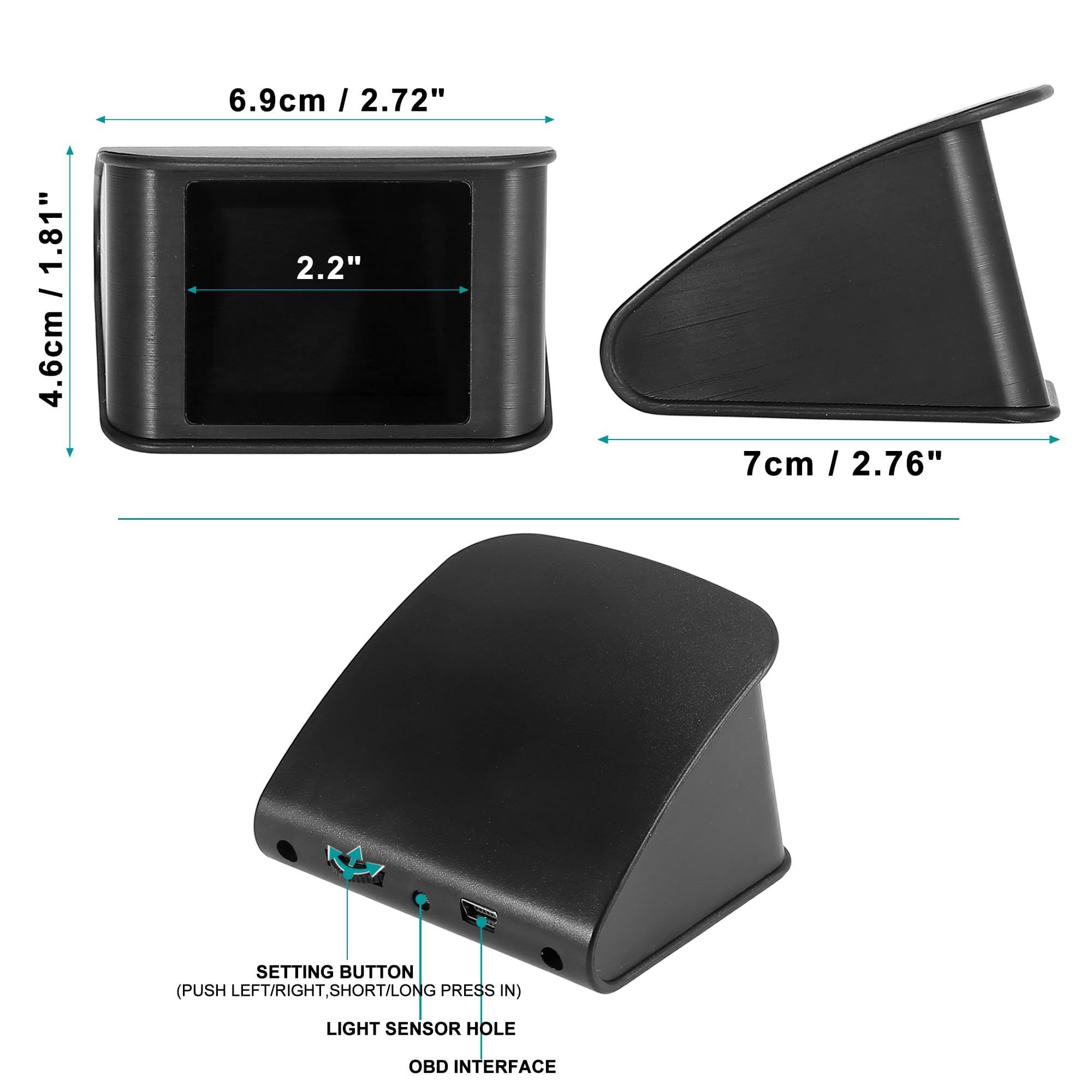 X Autohaux 2.2 Inch Mini Hud Head Up Display Car Dashboard Digital Speedometer Multifunction Data Display Error Alarm Tft Lcd Di