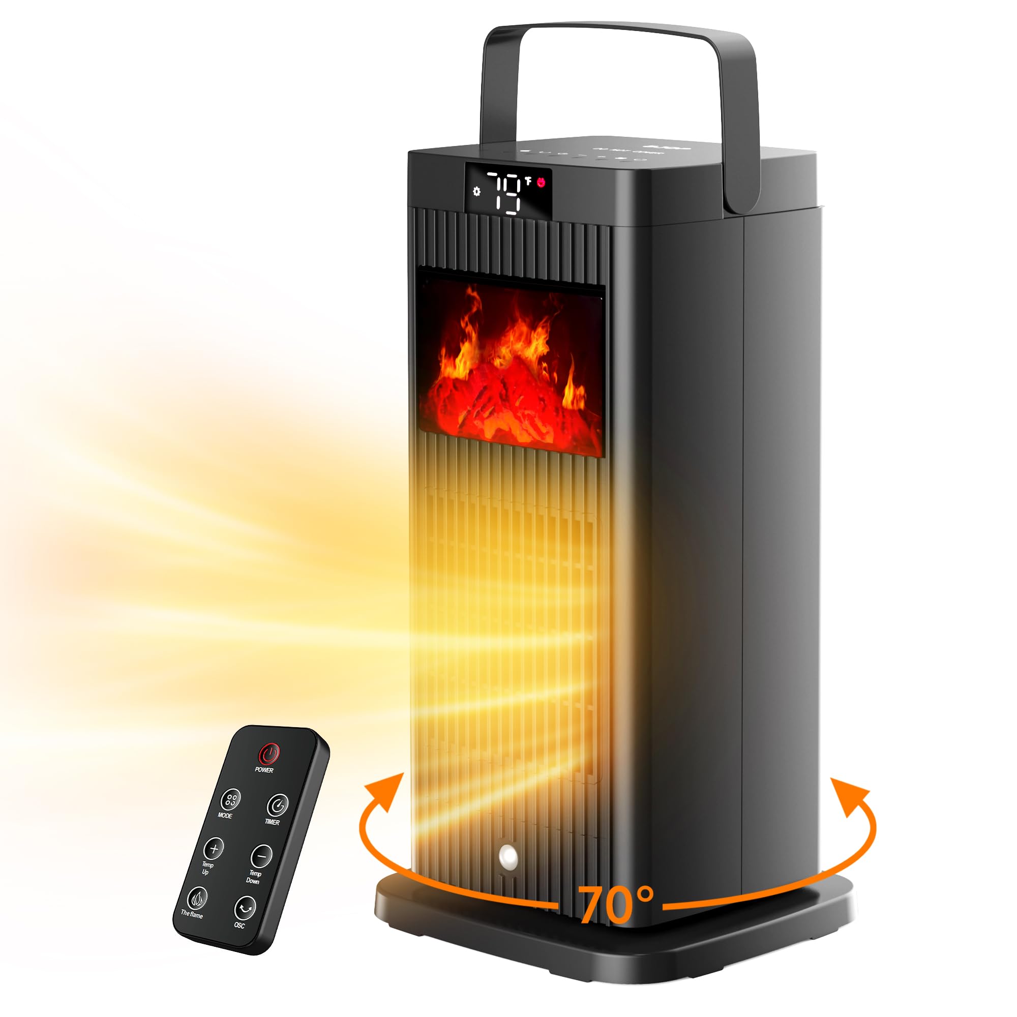 Bjop 2024 New Version Space Heater, Etl & Ul Certified Portable Space Heaters With Fireplace Flame Effect 1500W Oscillating Elec
