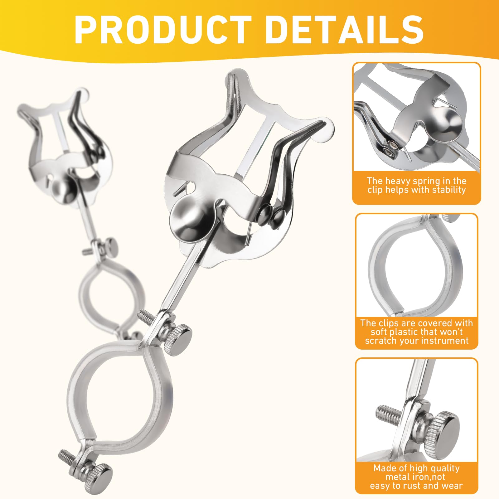 Clarinet Lyre,2 Pack Silver Clarinet Lyre Holder For Marching Band,6.02Inch Clarinet Oboe Sheet Music Clip And Flip Folder,Gener