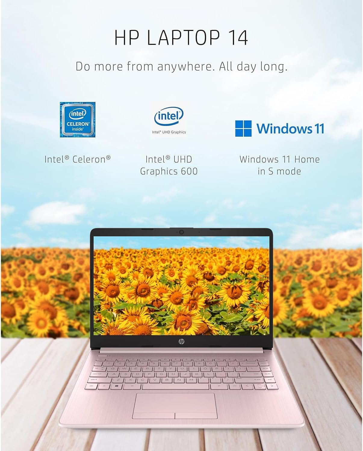 Hp Newest 14'' Hd Ultra Light Thin Laptop, Quad Core Intel Celeron Processor, 8Gb Ram, 192Gb (64Gb Emmc+ 128Gb Card), Wi Fi, Upt