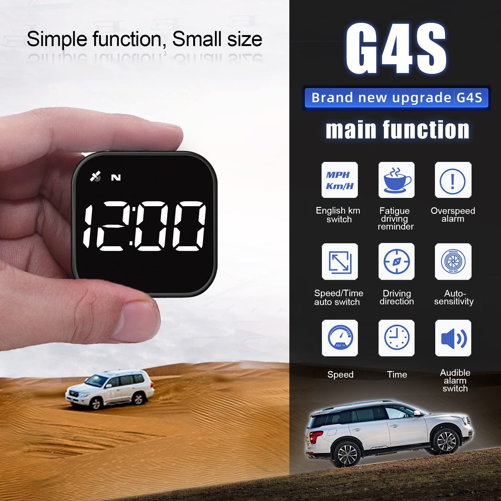 Fastsun G4S Digital Gps Speedometer, Car Hud Heads Up Display With Digital Speed In Mph Kph, Overspeed Alarm, Driver Fatigue Rem
