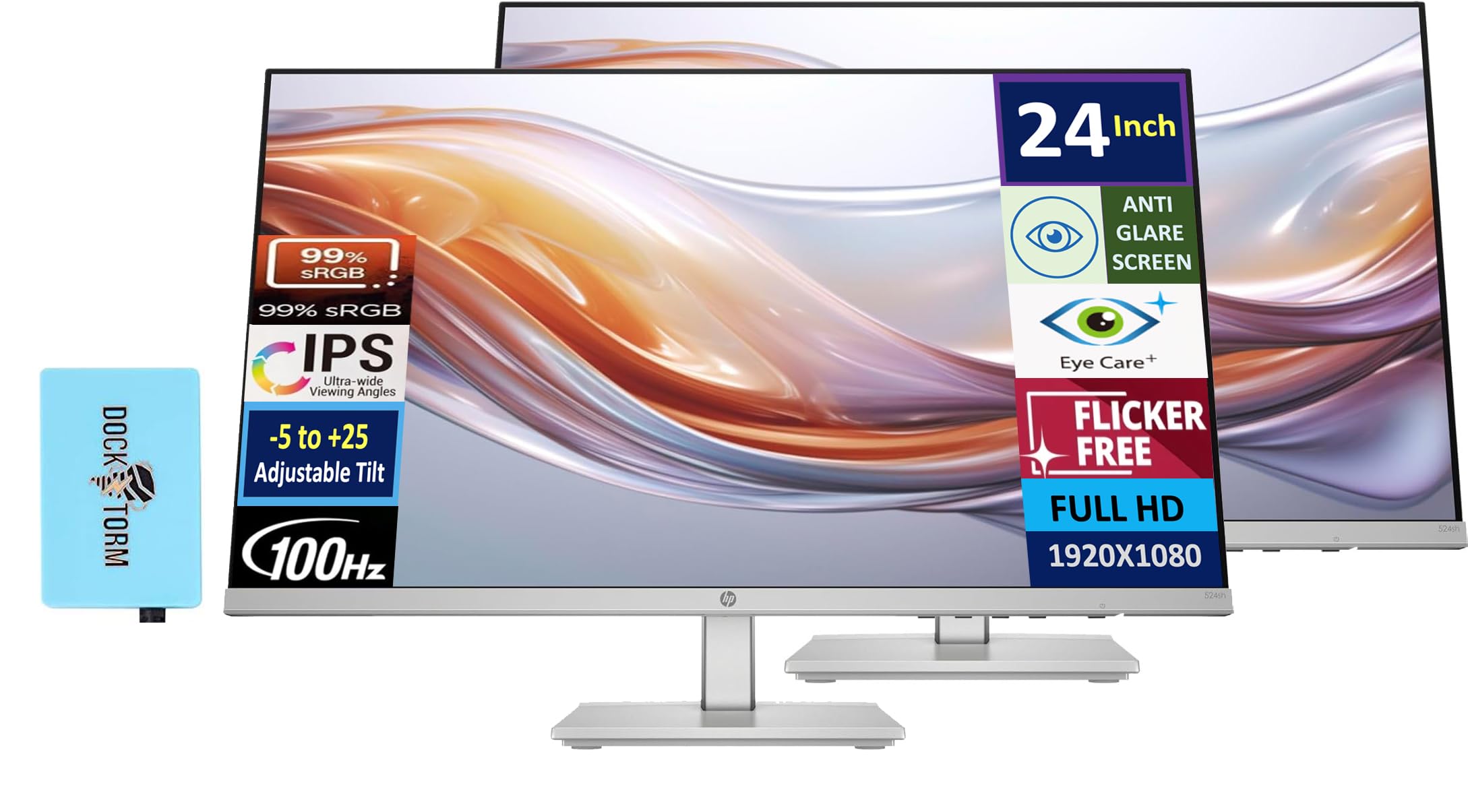 HP Series 5 524sh Monitor (Replaces M24h) 24 IPS FHD (1920x1080) 99% sRGB Display, Adjustable Tilt, Flicker Free, Anti-Glare, Lo