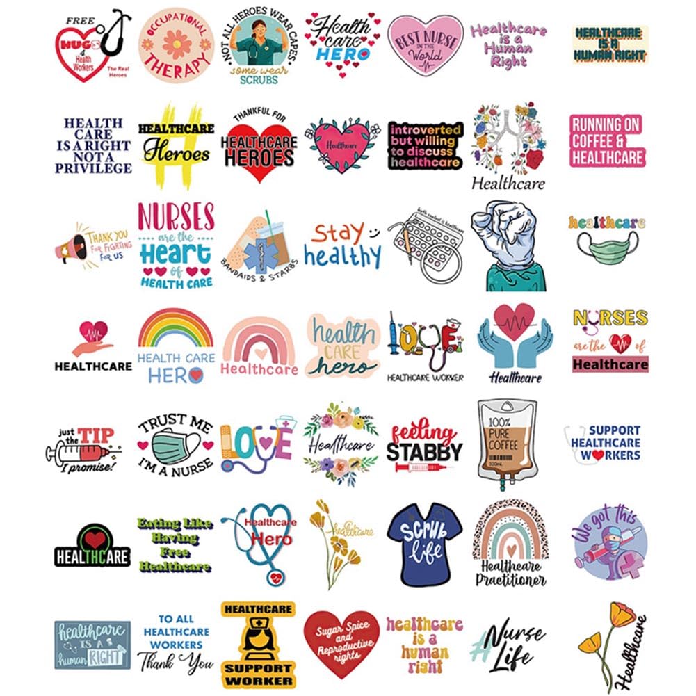 Health Care Stickers |50Pcs Healthcare Waterproof Vinyl Decals For Water Bottles Laptop Luggage Cup Computer Mobile Phone Skateb