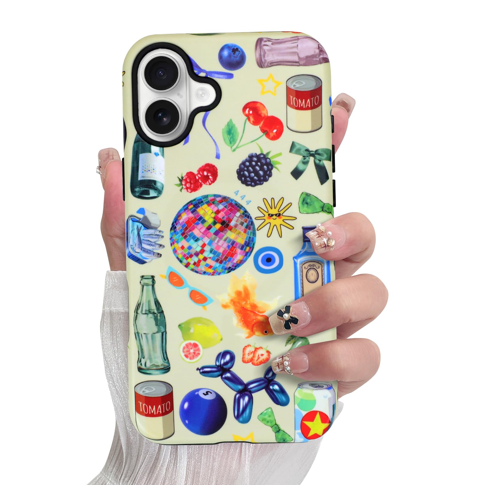 SOKAD Magnetic Summer Collage Phone Case for iPhone 16, Cute Fruits Drinks Collage Pattern Compatible with Magsafe Matte Protect
