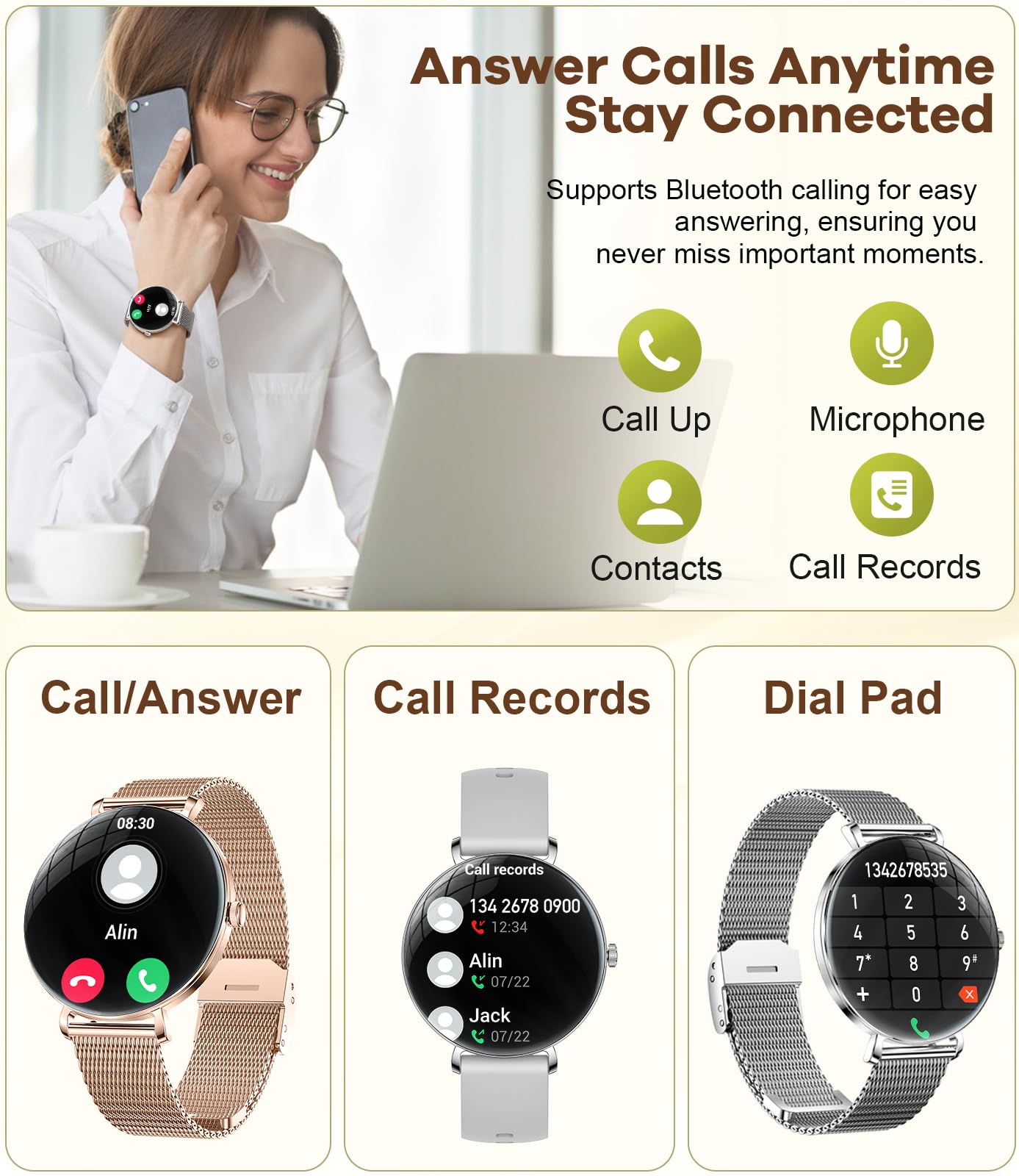 Smart Watches For Women With Calls/Answer: 1.43 '' Amoled Display Smart Watch For Android Phone Iphone Compatible,Fitness Watche