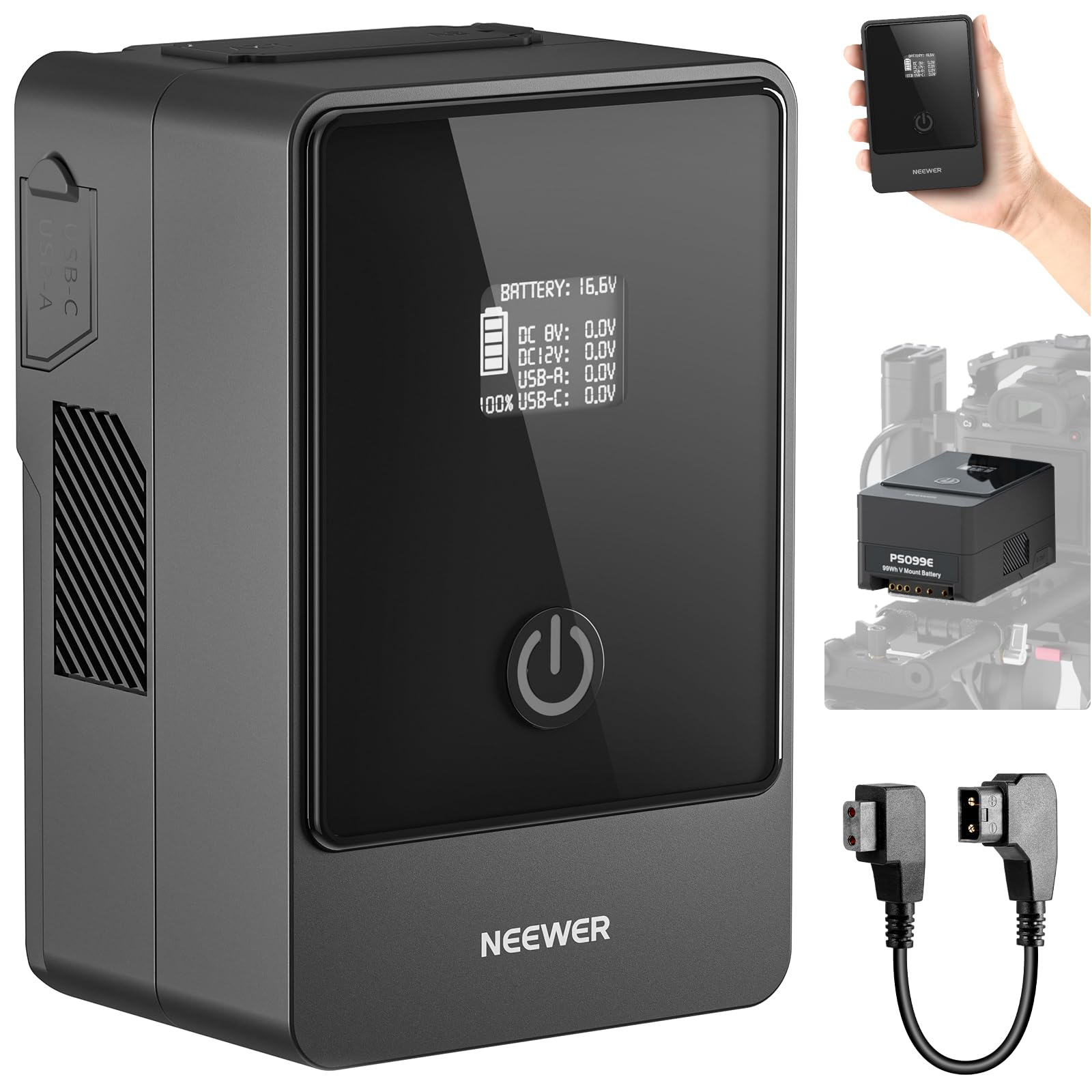 Neewer Ps099E Mini V Mount Battery, 6800Mah 99Wh 14.5V Mini V Lock Battery With D Tap Cable/Bp/65W Pd Type C/Usb A/Dual Dc/Oled