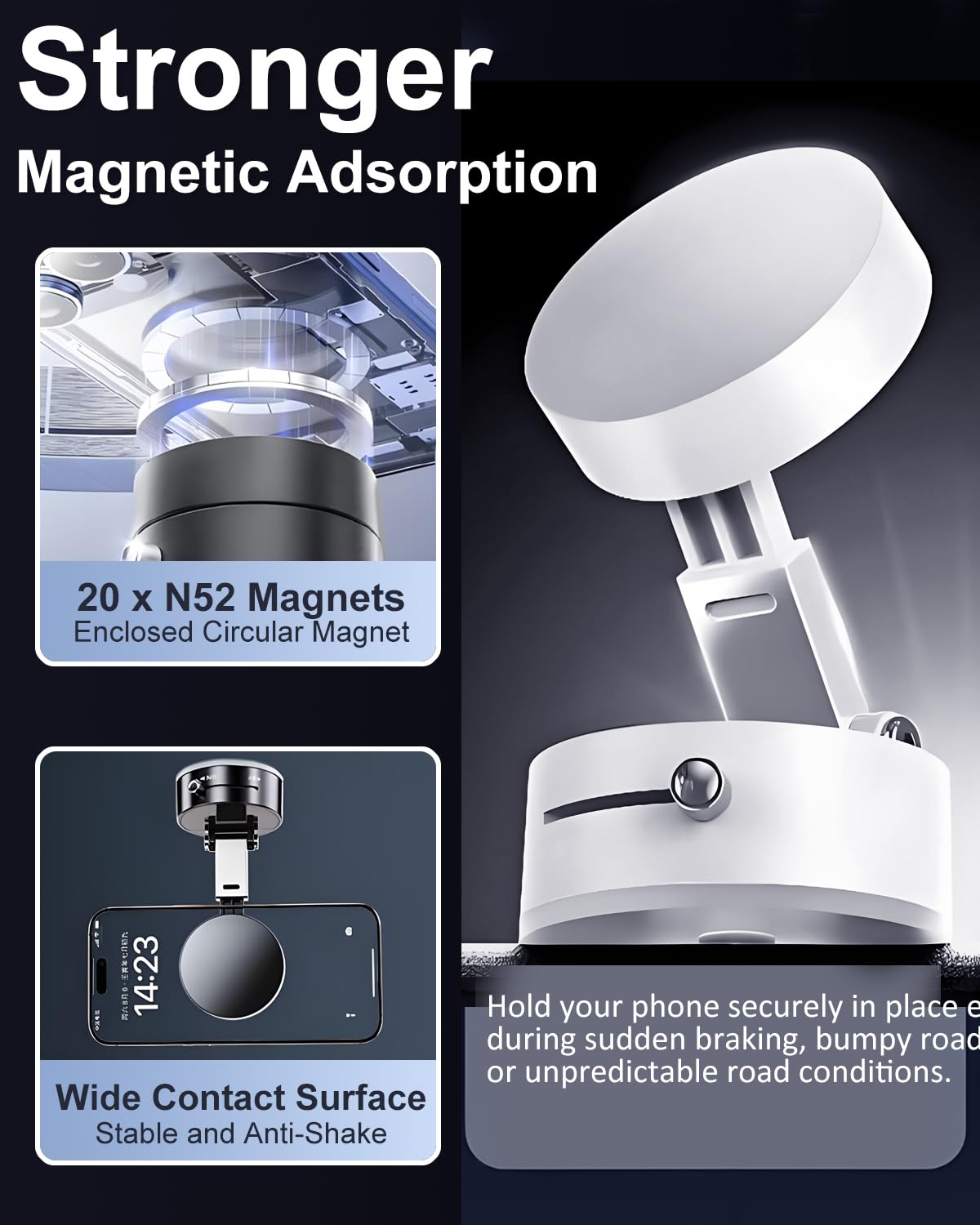 Jingjinyy Vacuum Suction Magnetic Phone Holder, 2025 Upgraded Foldable And Retractable Magnetic Mount, A Movable Vacuum Suction