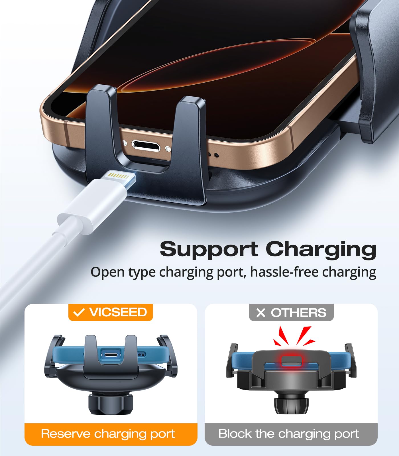 Vicseed Military-Grade Sturdy Car Phone Holder Mount, Upgraded Anti Shake Metal Cd Slot & Air Vent Thick Case Friendly Phone Mou