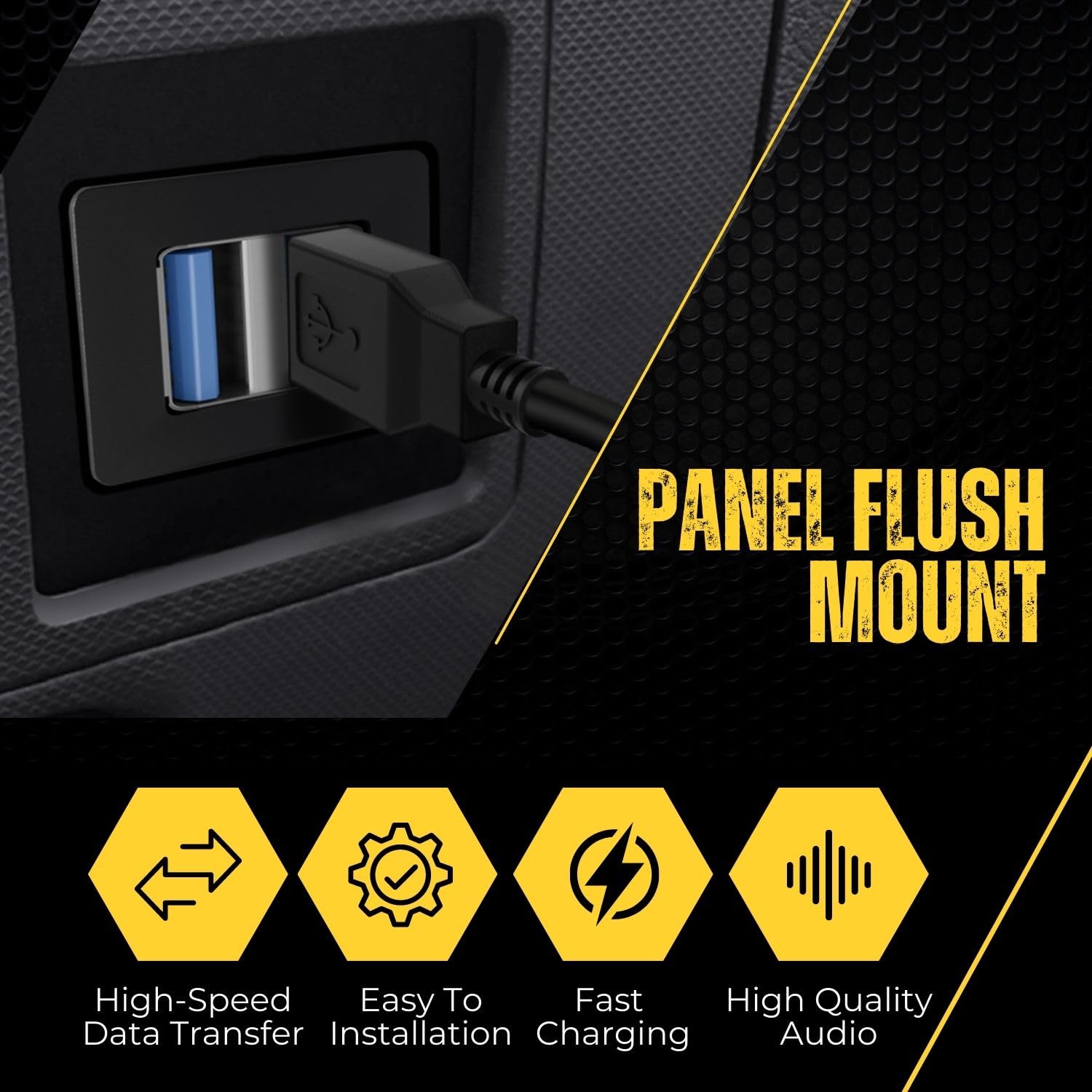 TNP Dual USB 3.0 Flush Mount Square Cable Dashboard Panel Water Resistant Black 1.8M (6FT)