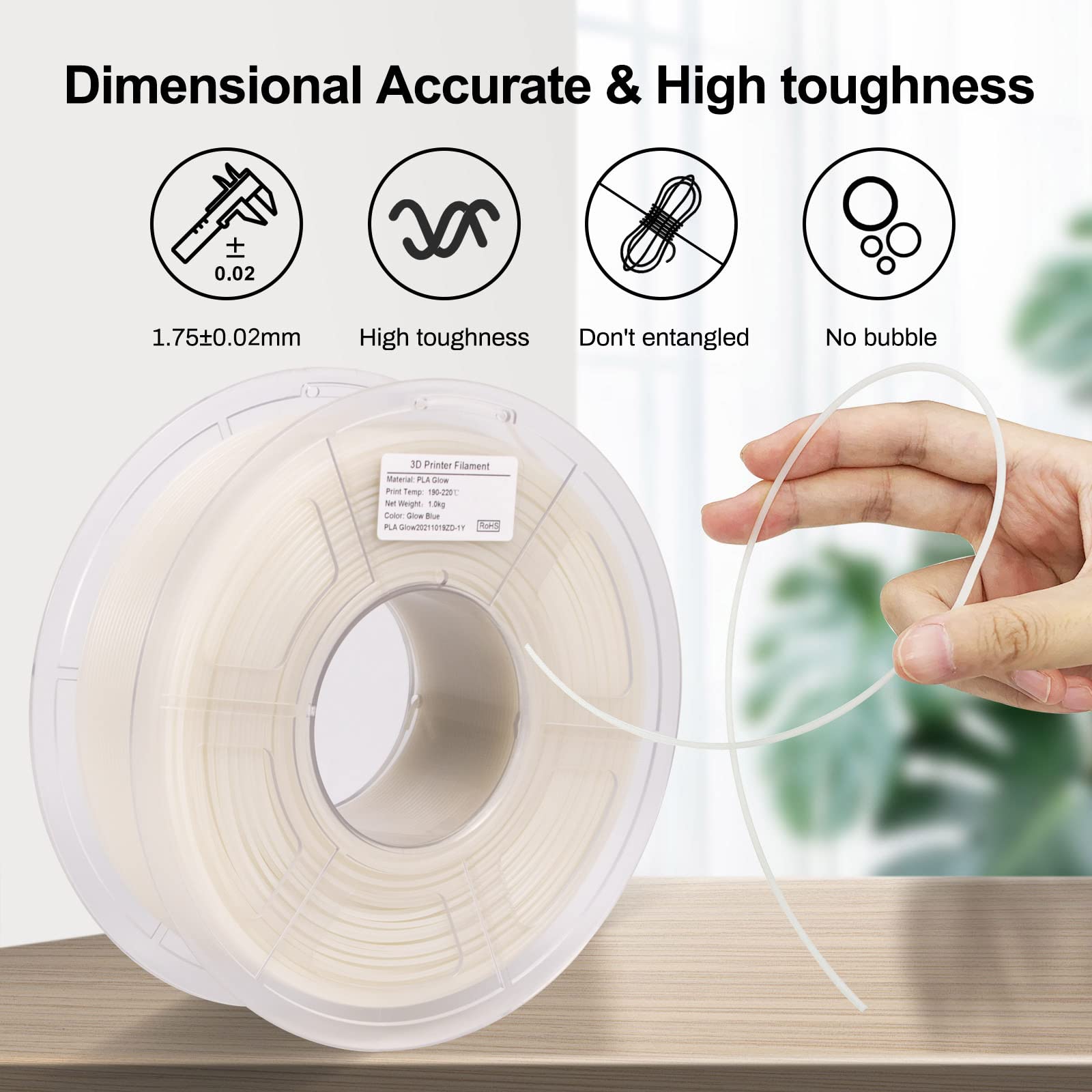 Isanmate 3D Printer Filament, Pla Filament Glow In The Dark Blue, 1.75Mm 3D Printing Filament, Dimensional Accuracy +/  0.03 Mm,