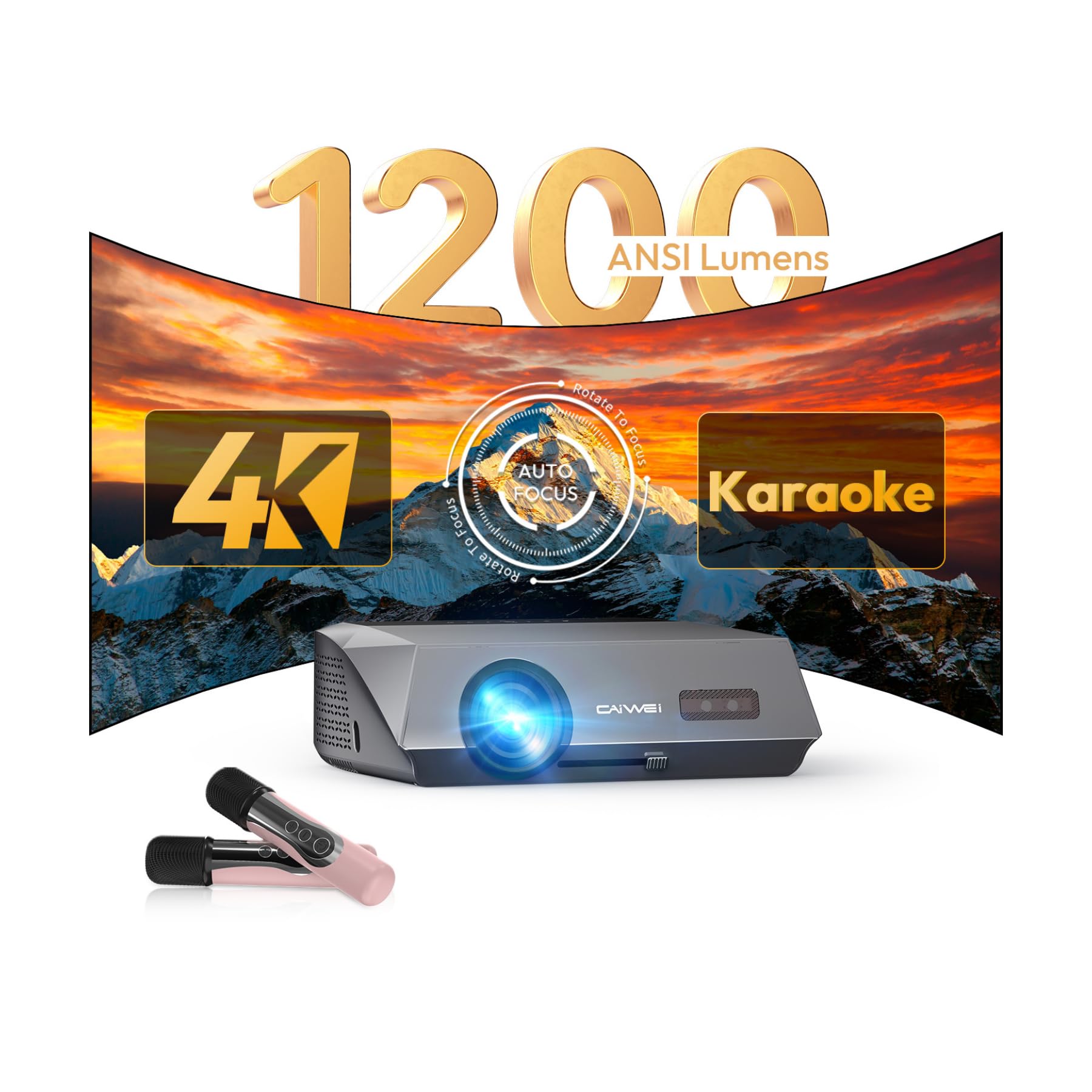 Auto Focus Ultra Hd 4K Projector Built In Karaoke, 14500 Lumens Bright Home Cinema Daytime Projector With 2G+32G, Bluetooth Wifi