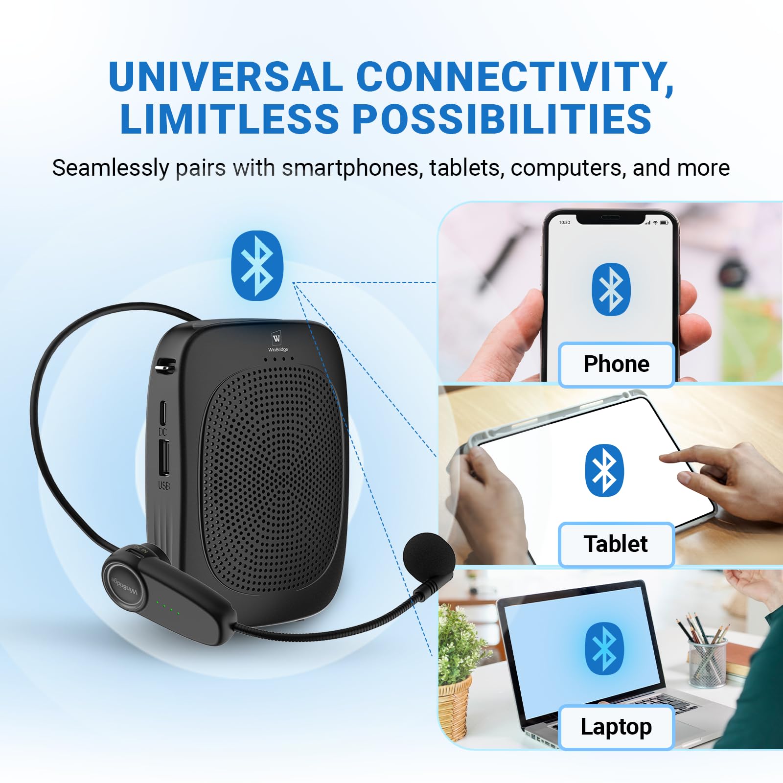 Wireless Voice Amplifier With Headset Microphone,Personal Wireless Bluetooth Amplifier With Mic,Teachers Microphone Wireless,Min