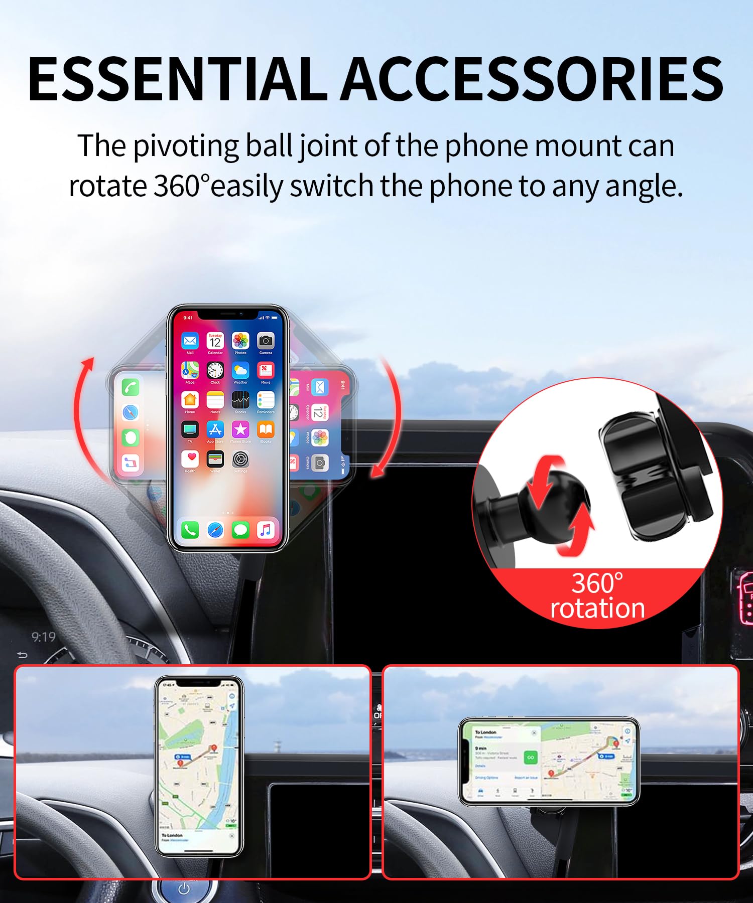 Maserweller Car Phone Holder For Toyota Highlander 2020-2023 Accessories 8-Inch Screen Fixed Clip, 360 Rotation Phone Mount Comp