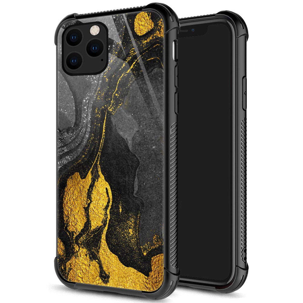 Zhegailian Case Compatible With Iphone 12,Black Golden Marble Case For Iphone 12 Pro For Boys Men,Pattern Design Anti Scratch Or