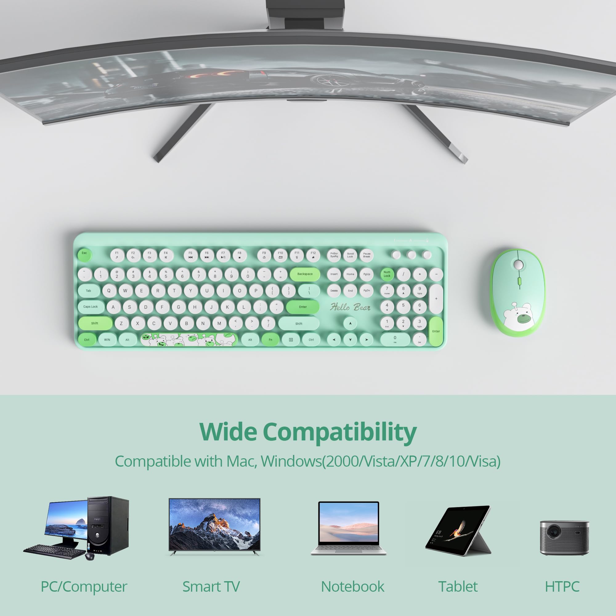 Gtsp Green Typewriter Wireless Keyboard And Mouse, Office Full Sized C ...