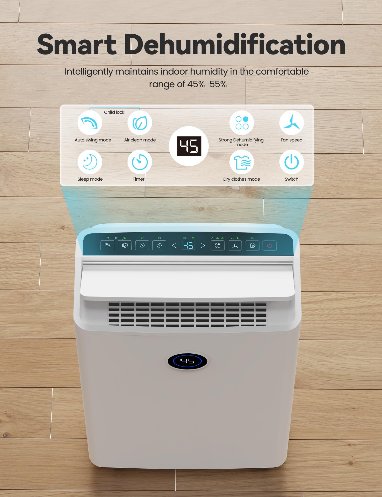 4500 Sq. Ft Dehumidifier For Basement, 50 70 Pints Large Dehumidifiers For Home With Drain Hose And 5L Water Tank, Moisture Remo