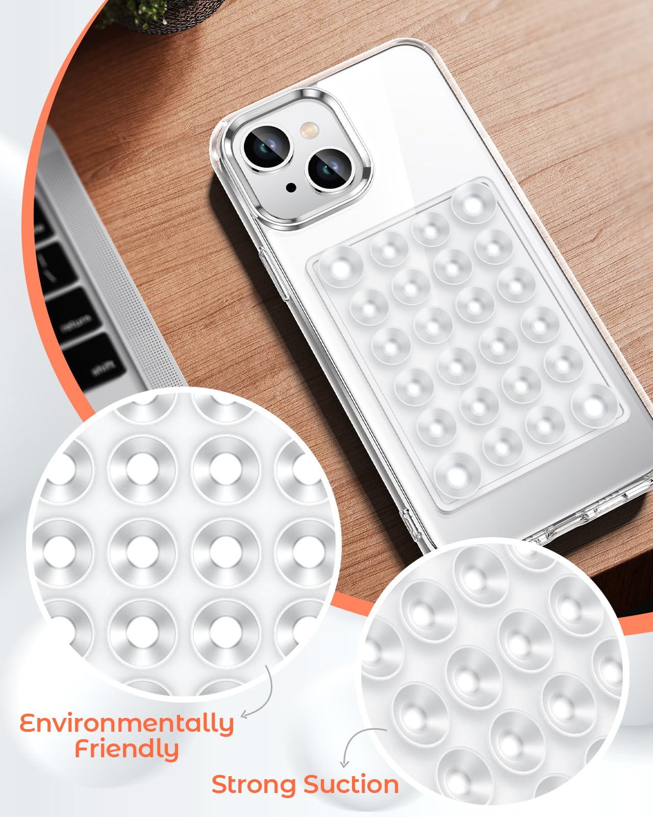 Miss Arts For Iphone 15 Case With Suction Cup Phone Mount - Hands Free Strong Silicone Suction Grip Holder For Selfies And Video