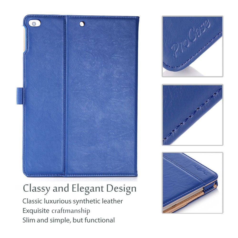 Procase For Ipad 9.7 Inch Ipad 6Th/5Th Generation Case 2018 2017/Ipad Air 2/Air 1 Case, Premium Leather Folio Corner Protection Multi Angle Viewing Stand Cover With Front Pocket Pen Loop  Navy
