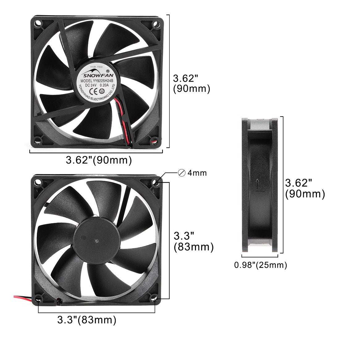 Uxcell 92Mm X 92Mm X 25Mm 9225 24V Dc Cooling Fan With Long Life Dual Ball Bearings