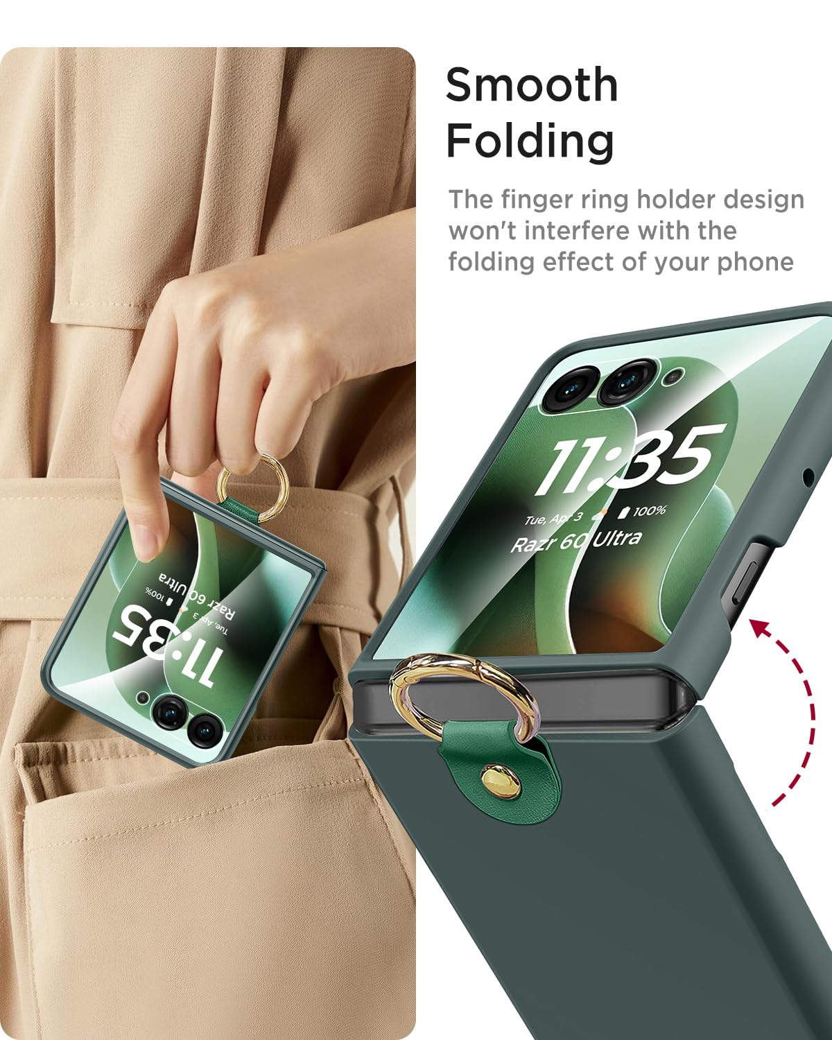Miimall Shockproof For Motorola Razr 2025 Ultra Case With Screen Protector, [Multifunctional Metal Ring Holder][Full Body Protec