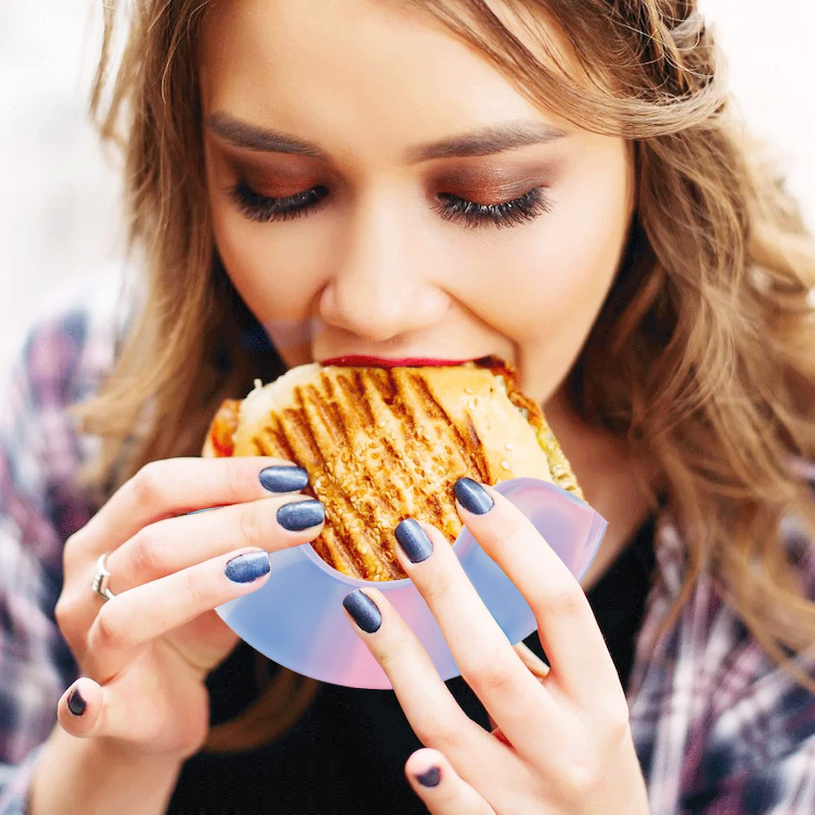 Qoyapow 3Pcs Retractable Burger Fixed Box Adjustable Hamburger Holders Reusable Washable Retractable Hamburger Clip Silicone Rac