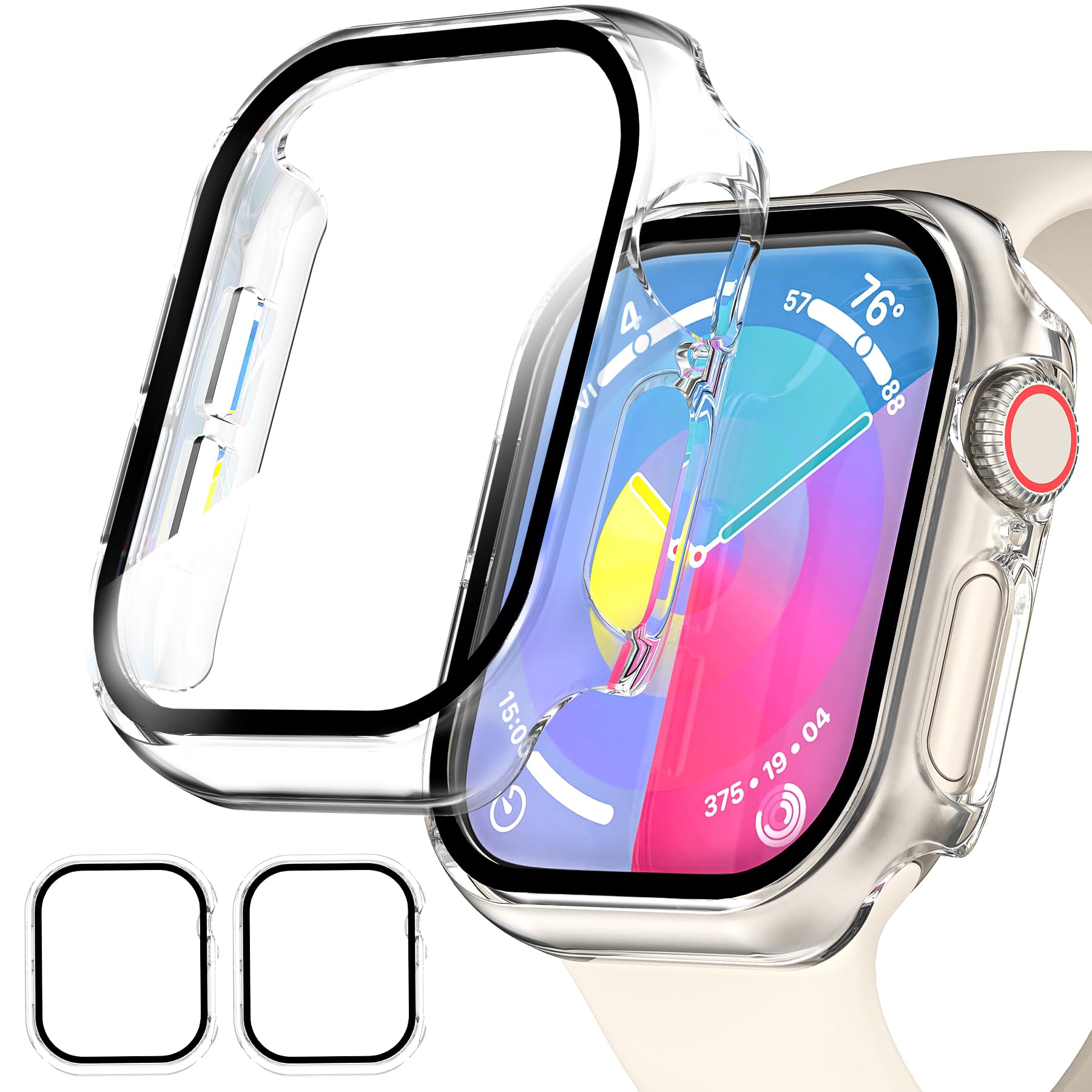 Ewuonu 2 Pack Hard Case For Apple Watch Series 10 46Mm Screen Protector, Tempered Glass Bumper Anti Scratch Hd Ultra Thin Protec