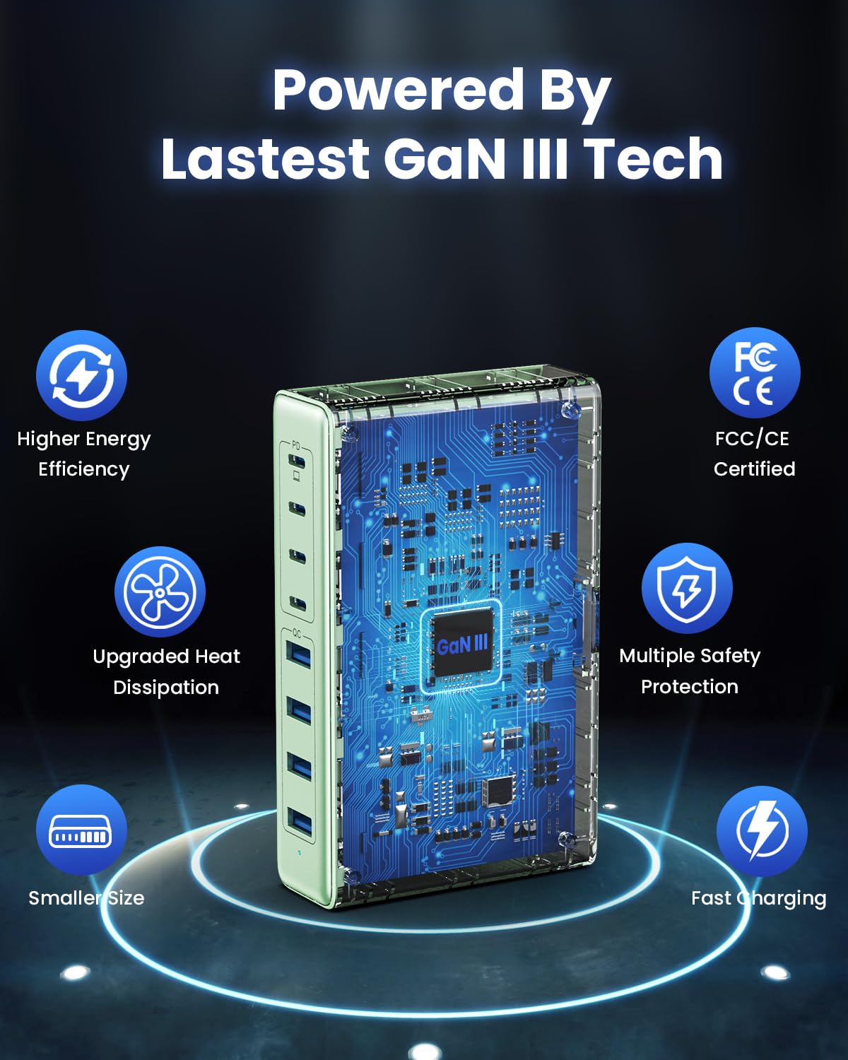 200W Usb C Charger,Gan Iii 8 Ports Usb C Charger Block,Qc4.0 Fast Phone Charging Station Hub+Pd 65W Usb C Laptop Charger Adapter