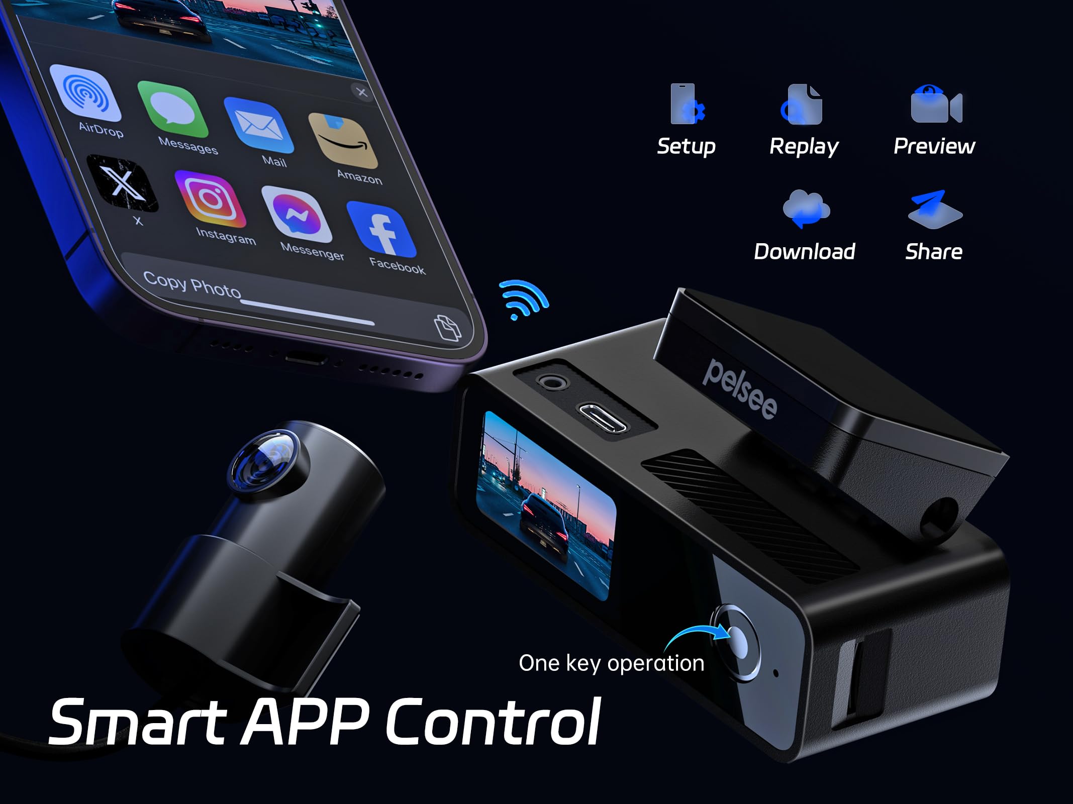 4K Dash Cam Front And Rear, 64Gb Sd Card, Pelsee 4K+1080P Dual Dash Camera For Cars, Wi Fi & App Control, 1.5Ips Display Car Cam