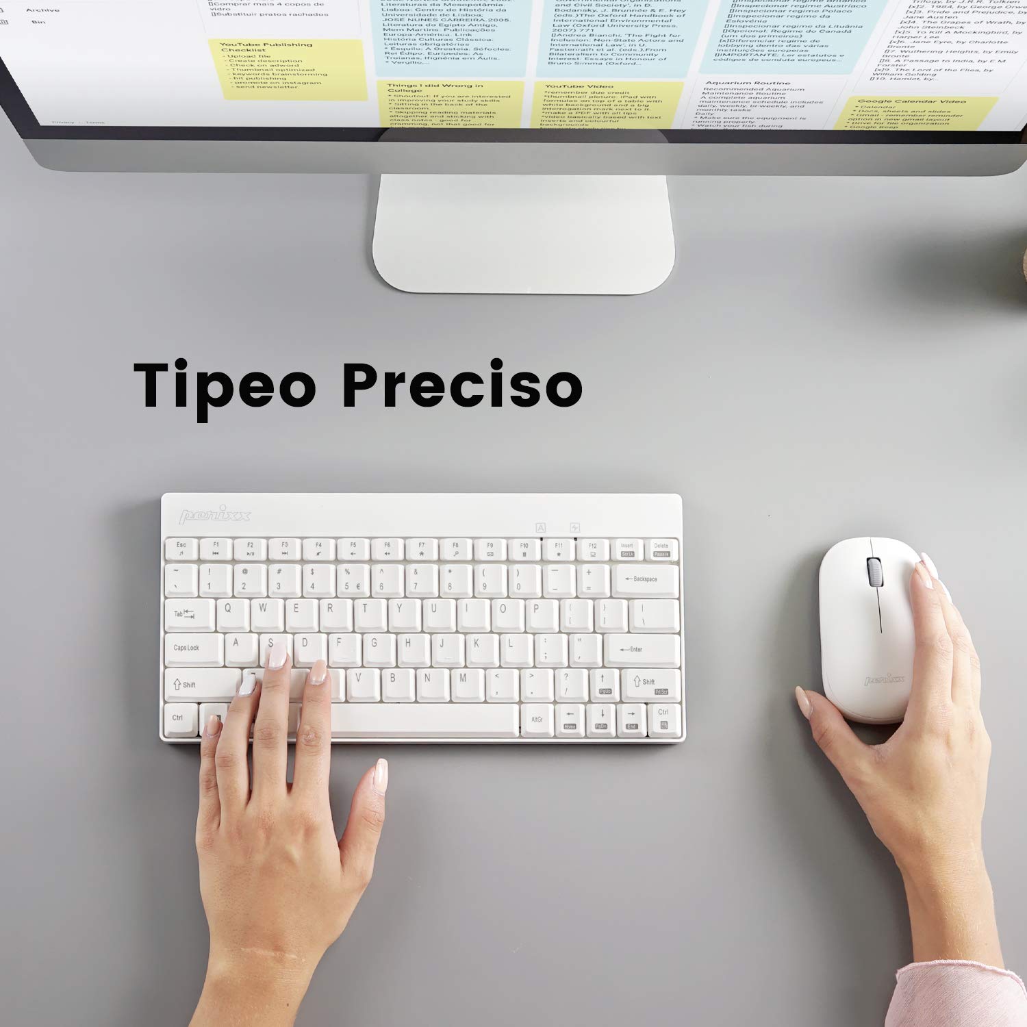 Perixx Periduo-712Wes Mini Pack De Teclado Y Rat  N Inal  Mbrico Combo - Color Blanco - Espaol Qwerty