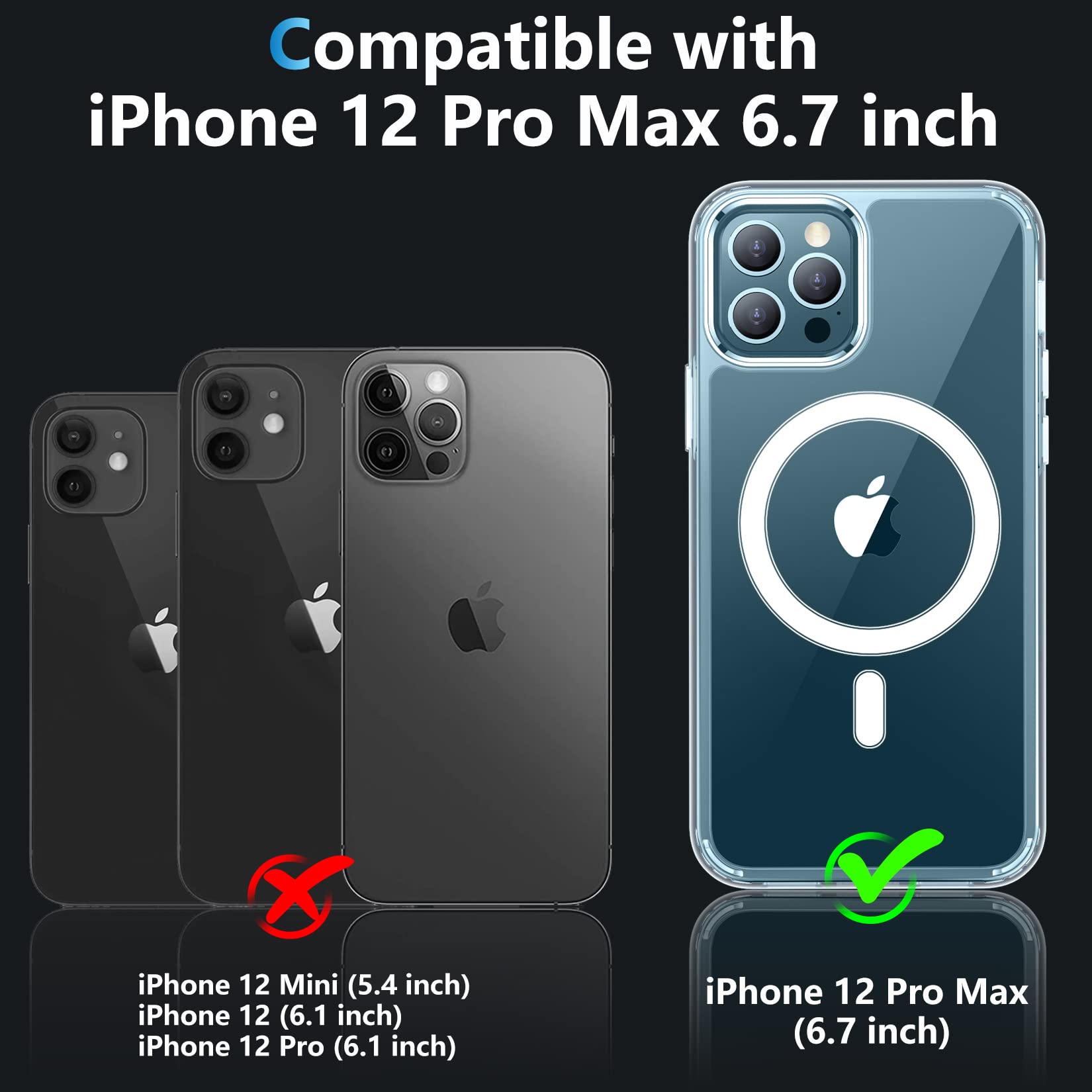 Femrit Magnetic Case For Iphone 12 Pro Max Case [Crystal Clear] [Compatible With Magsafe] [2 Pcs Tempered Glass Screen Protector