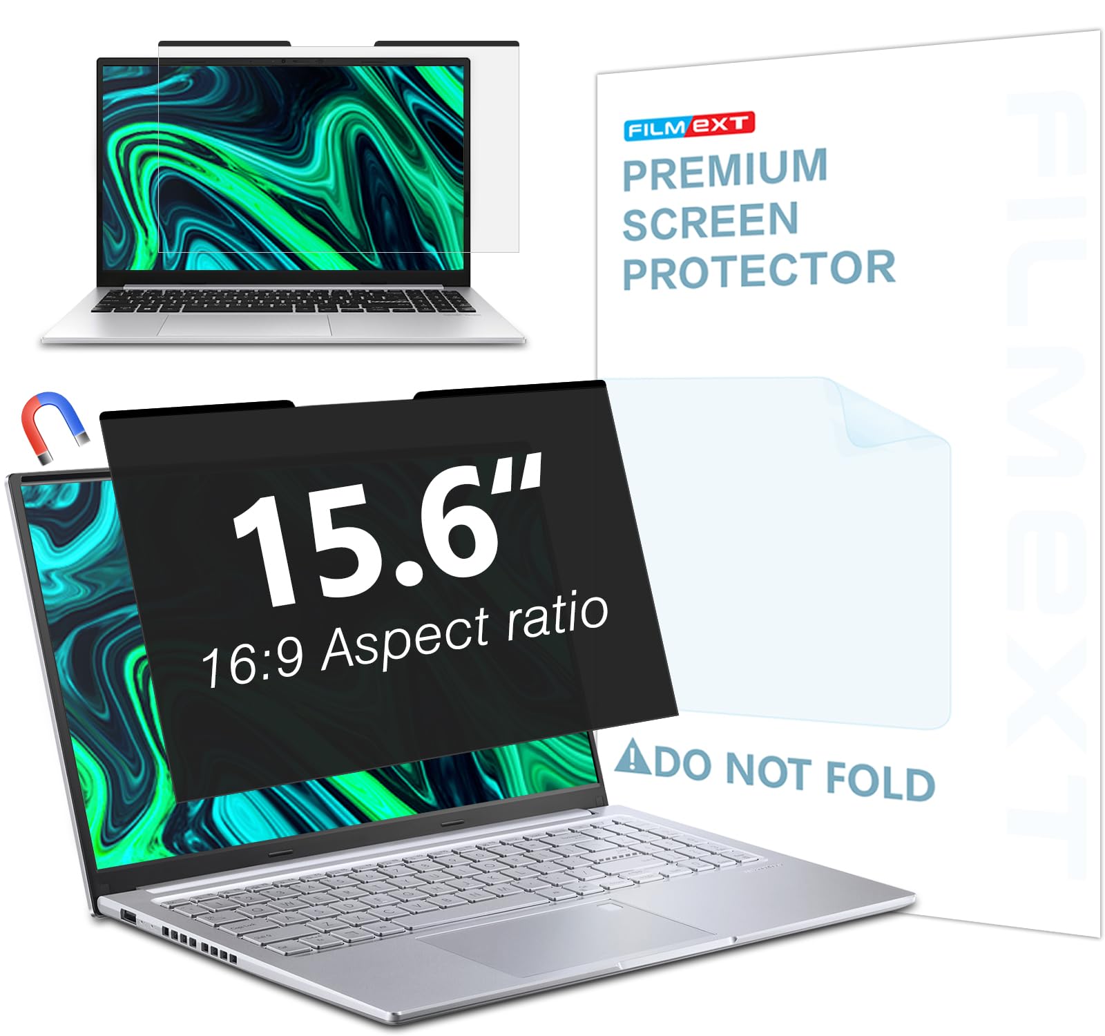 Filmext Magnetic Laptop Privacy Screen 15.6 Inch For 16:9 Widedisplay, Removable Laptop Privacy Screen Shield Anti Glare Blue Li
