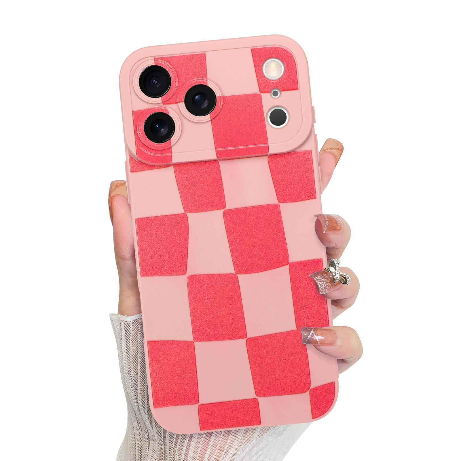 KANGHAR Compatible with iPhone 17 Pro Max Case 2025, Silicone Checkered Cute Pattern, Camera Protection Soft Slim Phone Cover fo