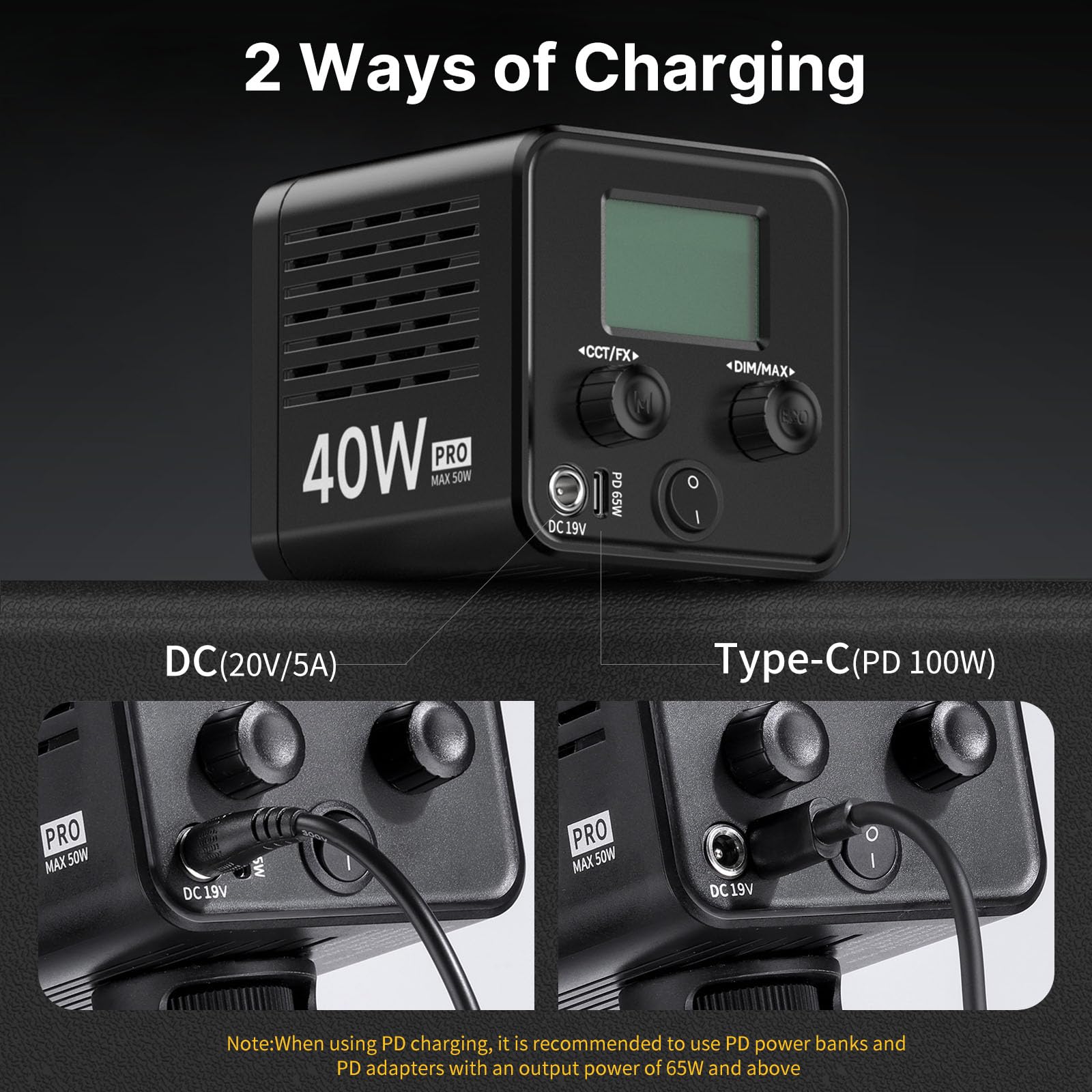 Ulanzi L023 40W Pro Led Video Light W Built In 3400Mah Battery & Pd Fast Charging, Portable Overlock 50W Cob Light, Handheld Bic