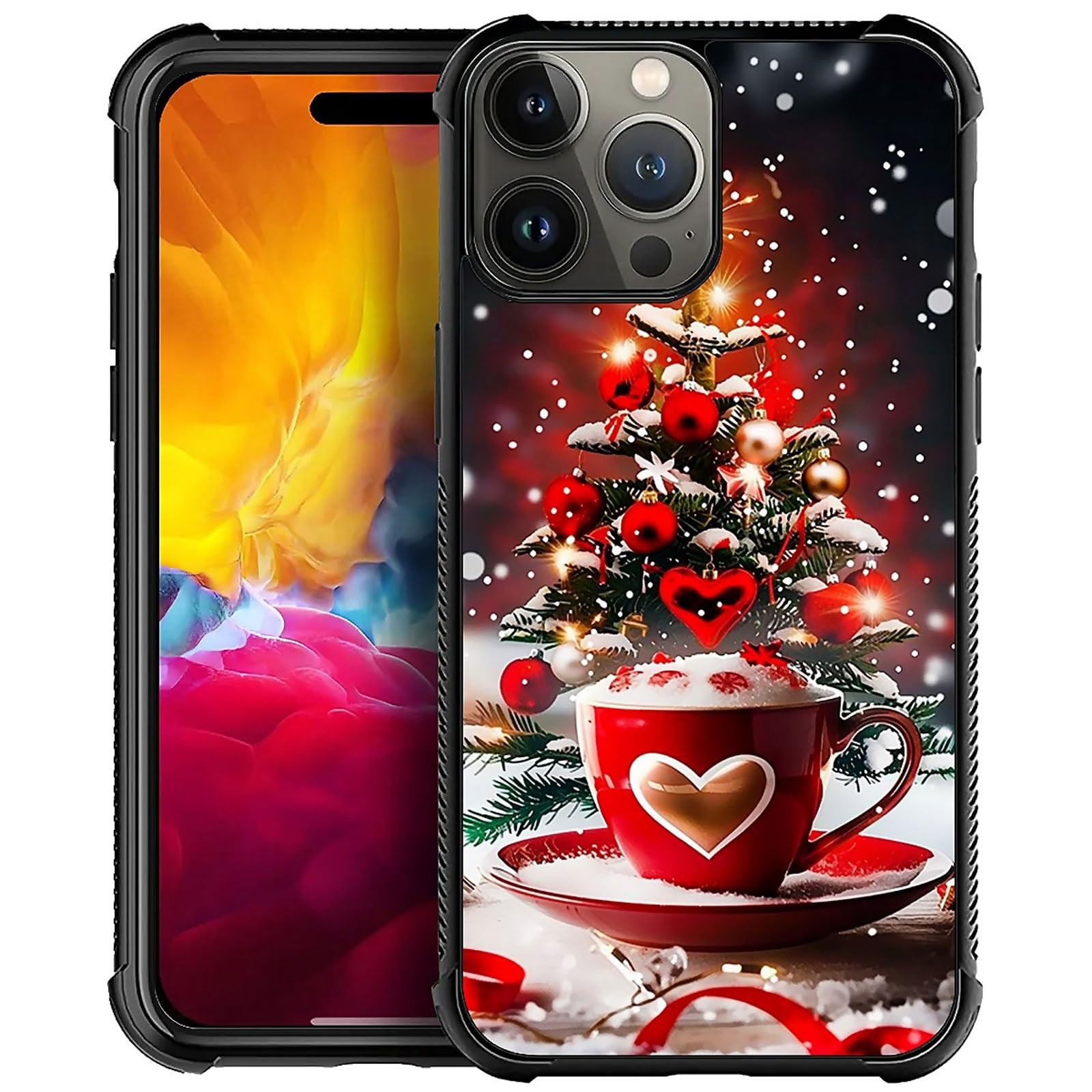 XUANWENPA for iPhone 15 Pro Max Case,The Black Shell Design is Bright,Anti Drop and Dust-Proof,Christmas Tree Love Cup.