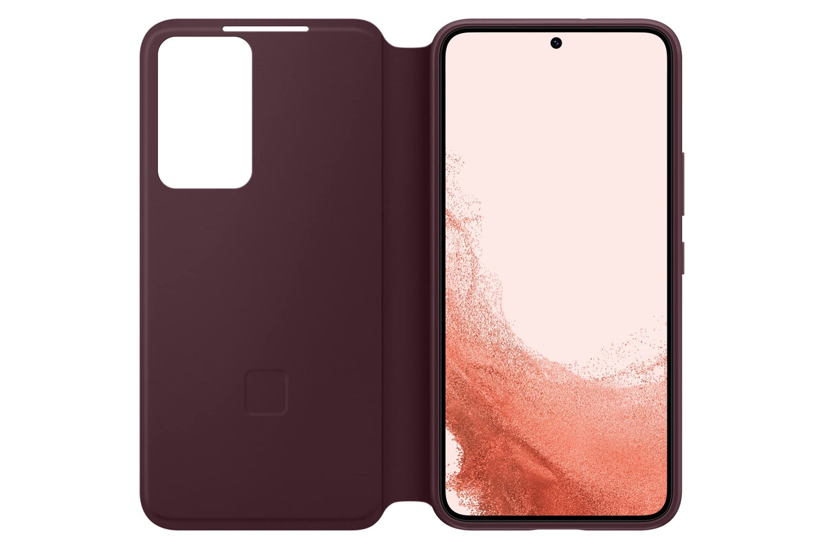 Samsung Galaxy S22 S-View Flip Cover, Protective Phone Case, Tap Control, Cutting Edge Design, US Version, Burgundy, (EF-ZS901CEEGUS)