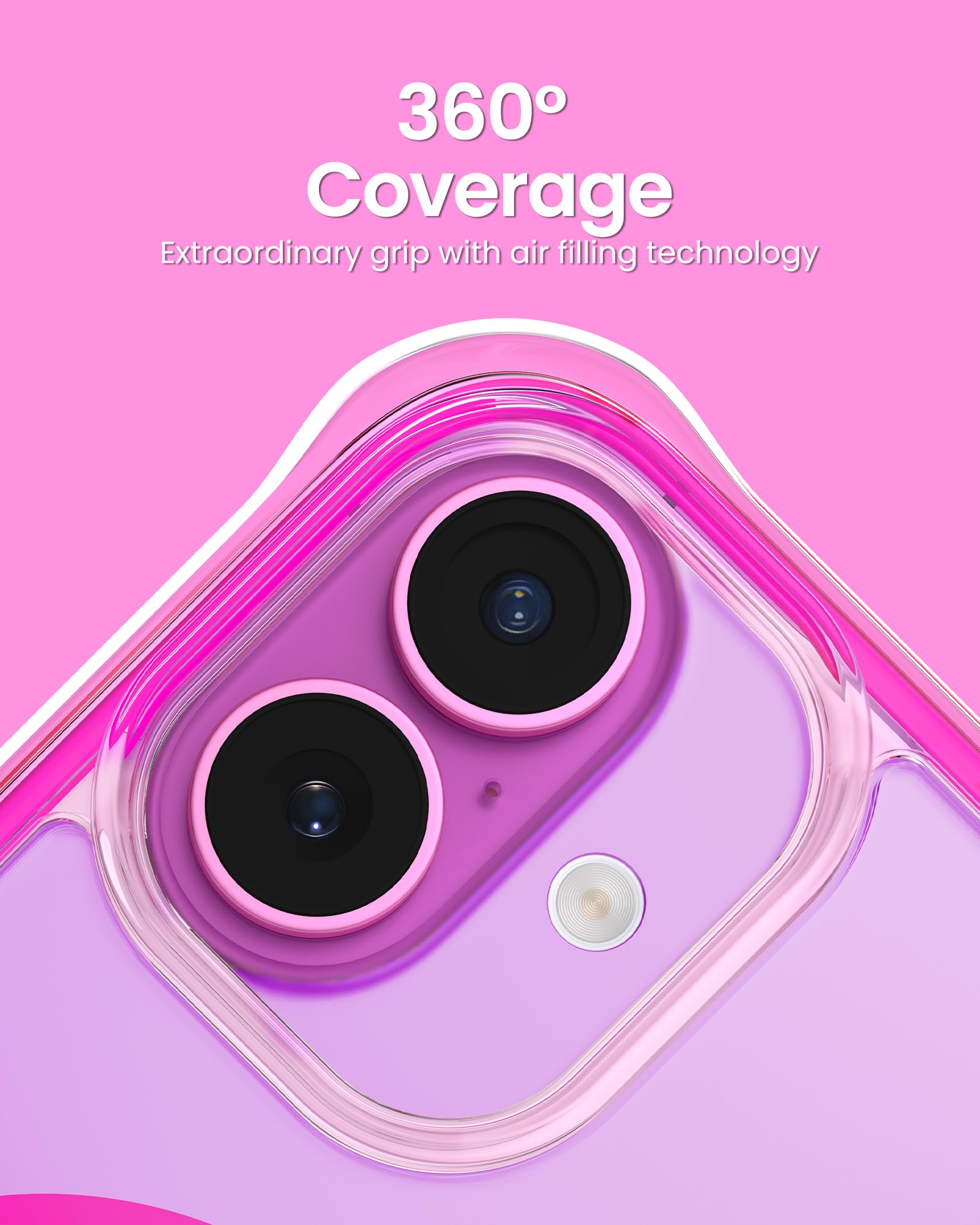 Ornarto Air Case For Iphone 16 Clear, Compatible With Magsafe, Military Grade Drop Protection Cover With Built In Air Hot Pink