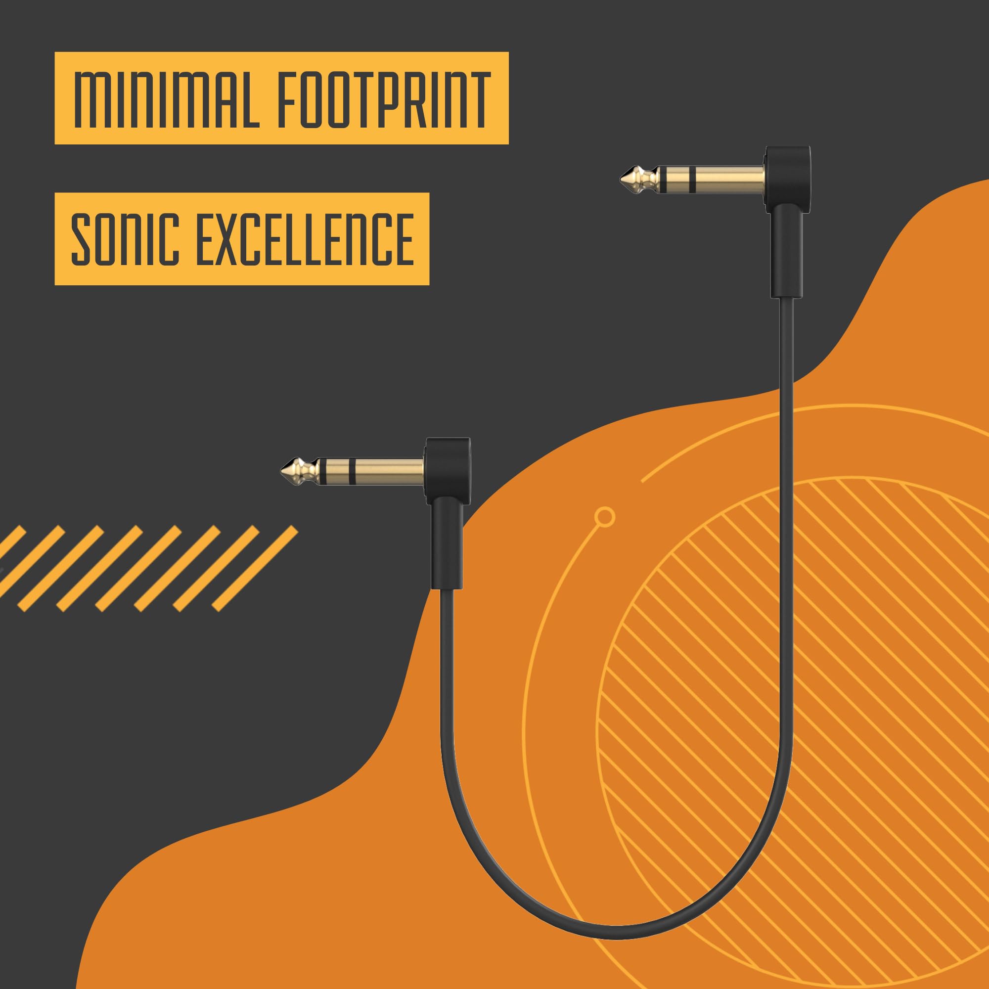 Rock Stock 1/4'' Stereo Trs Flat Patch Cables   6'' Ultra Thin, Right Angle, Low Profile, Gold Plated, Braided Shielding   Maxim