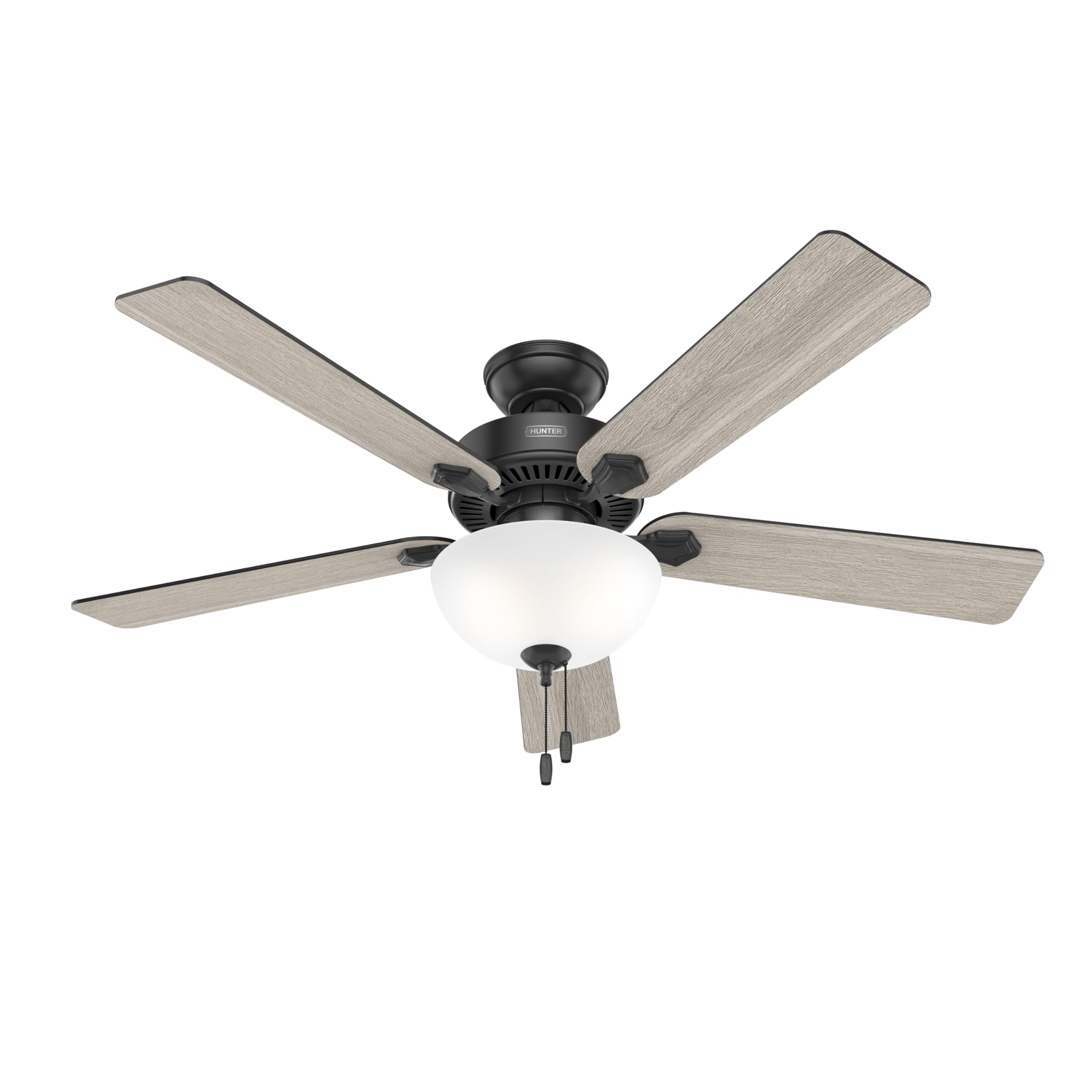 Hunter 52 inch Indoor Ceiling Fan with LED Light - Black Ceiling Fan with Pull Chain, For Bedroom, Living Room, or Kitchen, Stan
