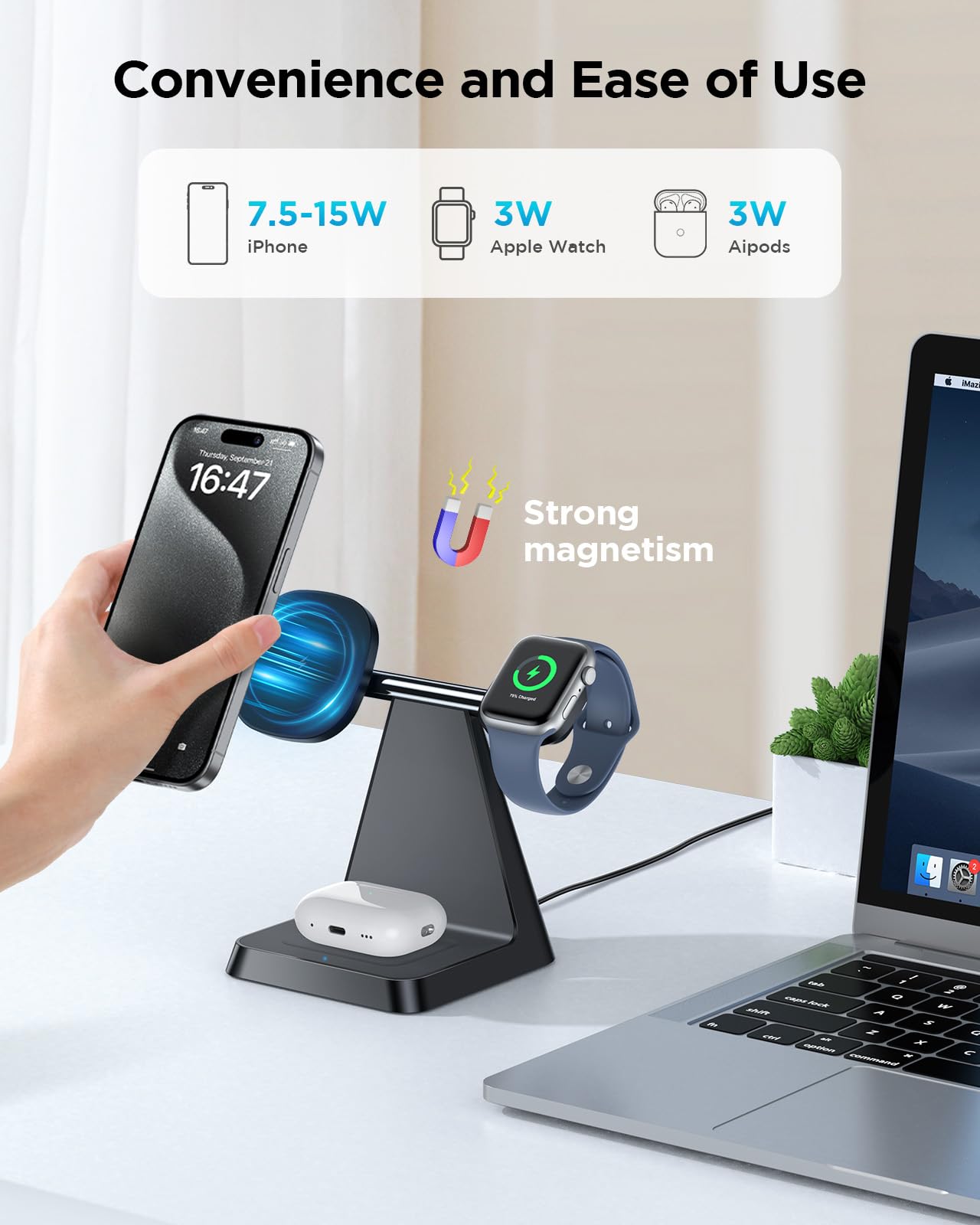 Charging Station For Multiple Devices Apple: Woruda 3 In 1 Magnetic Wireless Charger Stand For Mag Safe Iphone   Nightstand Char